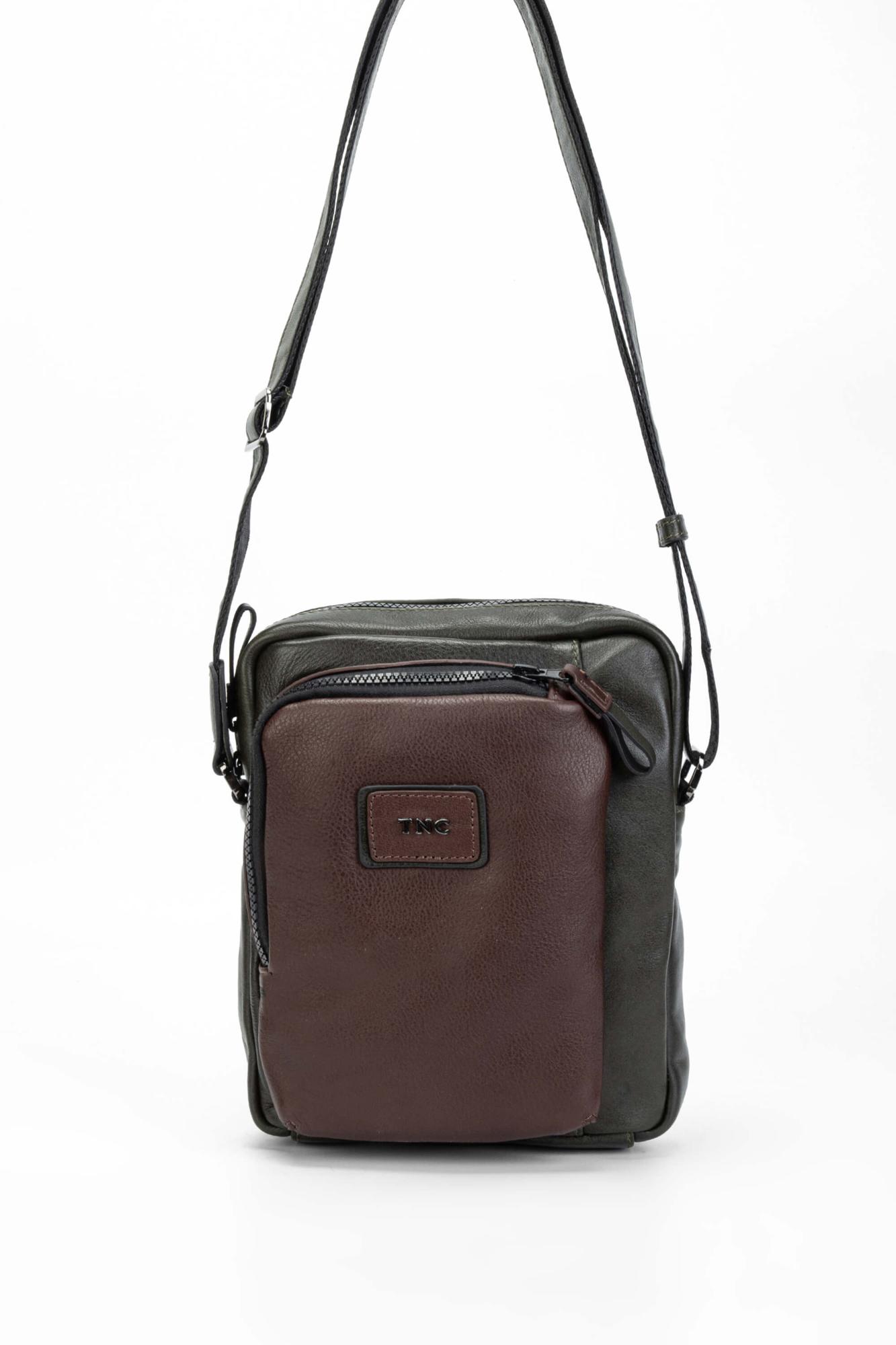 Tamer Tanca Erkek Hakiki Deri Yeşil/Kahverengi Postacı Çanta