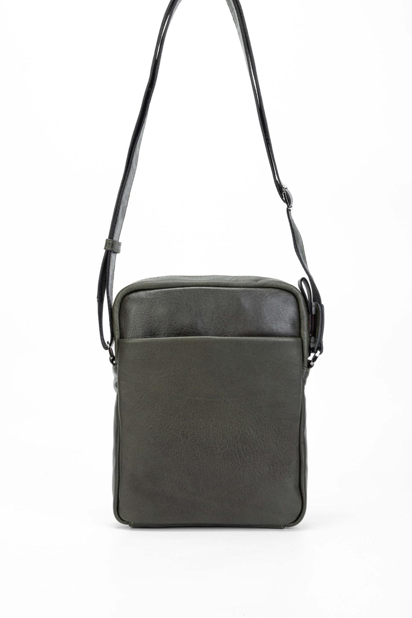 Tamer Tanca Erkek Hakiki Deri Yeşil/Kahverengi Postacı Çanta