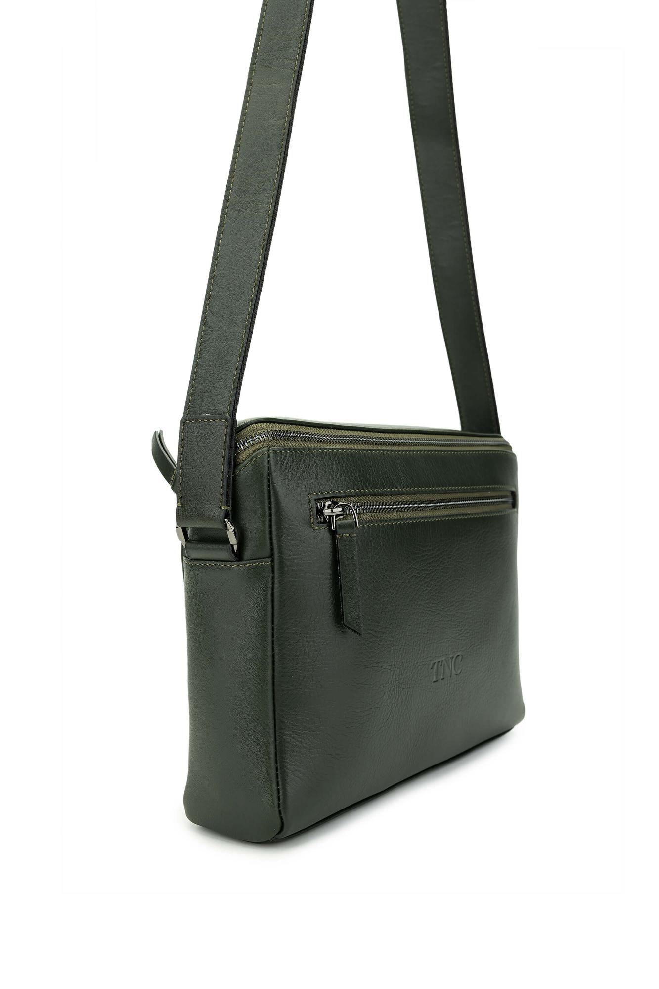 Tamer Tanca Erkek Hakiki Deri Yeşil Postacı Çanta