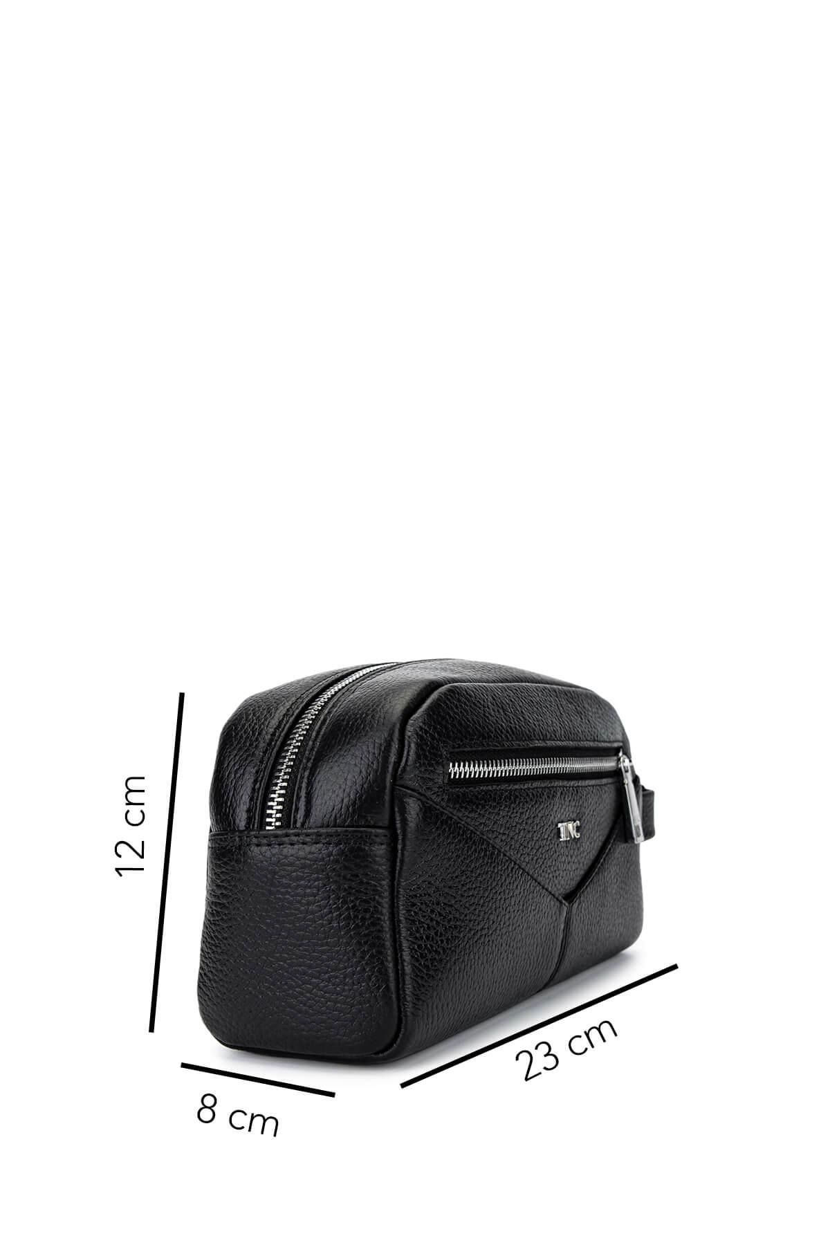 Tamer Tanca Erkek Hakiki Deri Siyah Floter Traş Çantası