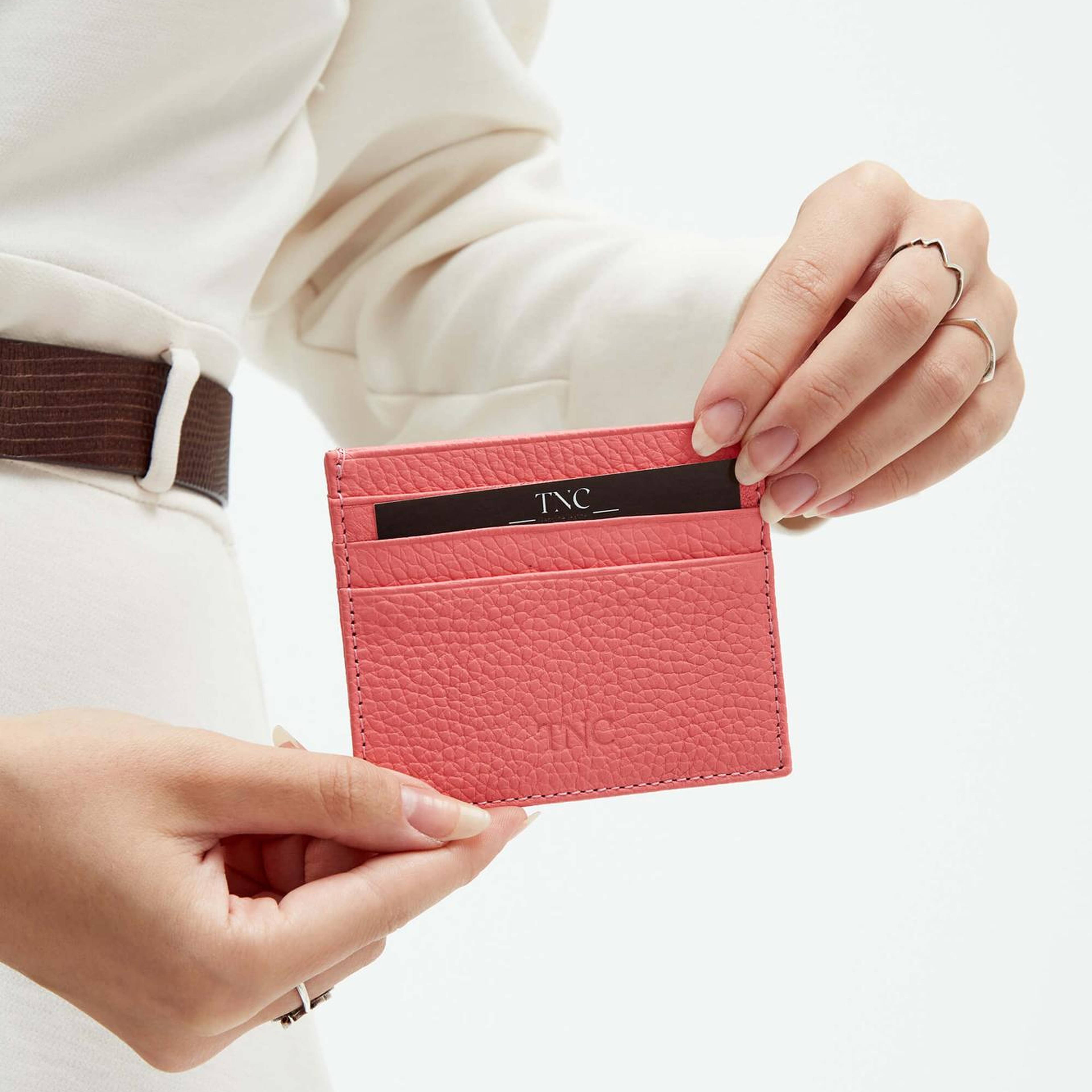 Tamer Tanca Unisex Hakiki Deri Pembe Kartlık