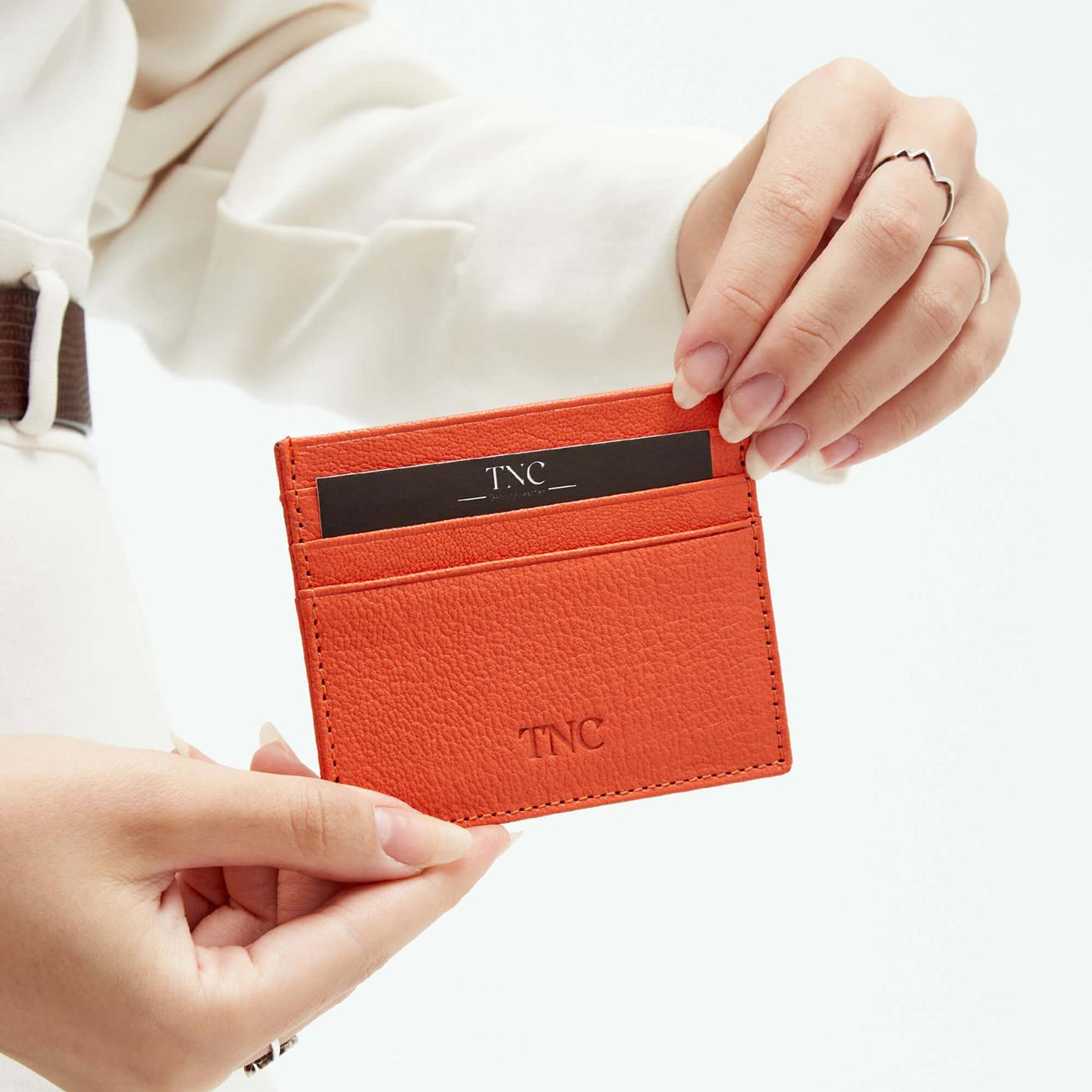Tamer Tanca Unisex Hakiki Deri Turuncu Kartlık