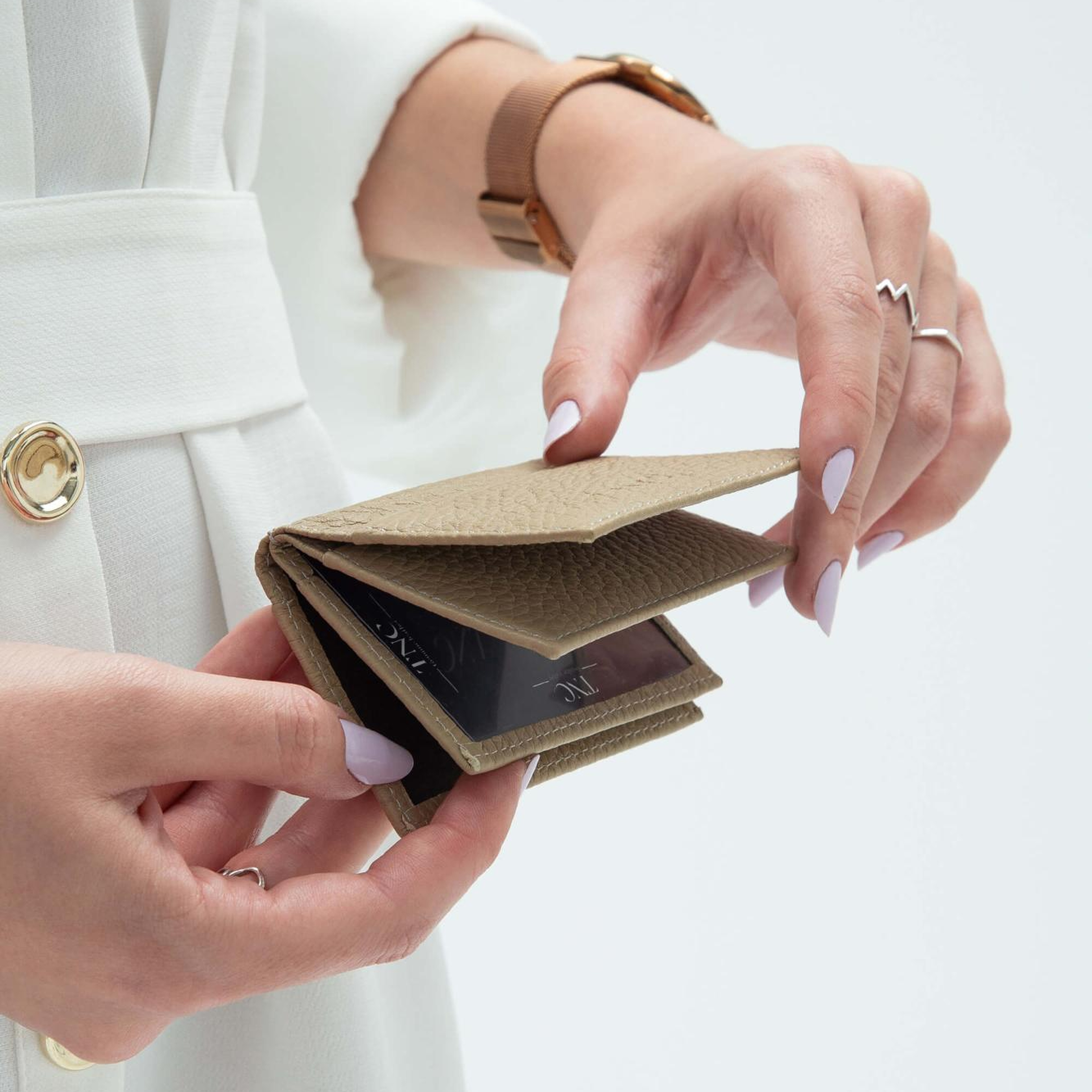 Tamer Tanca Erkek Hakiki Deri Bej Kartlık