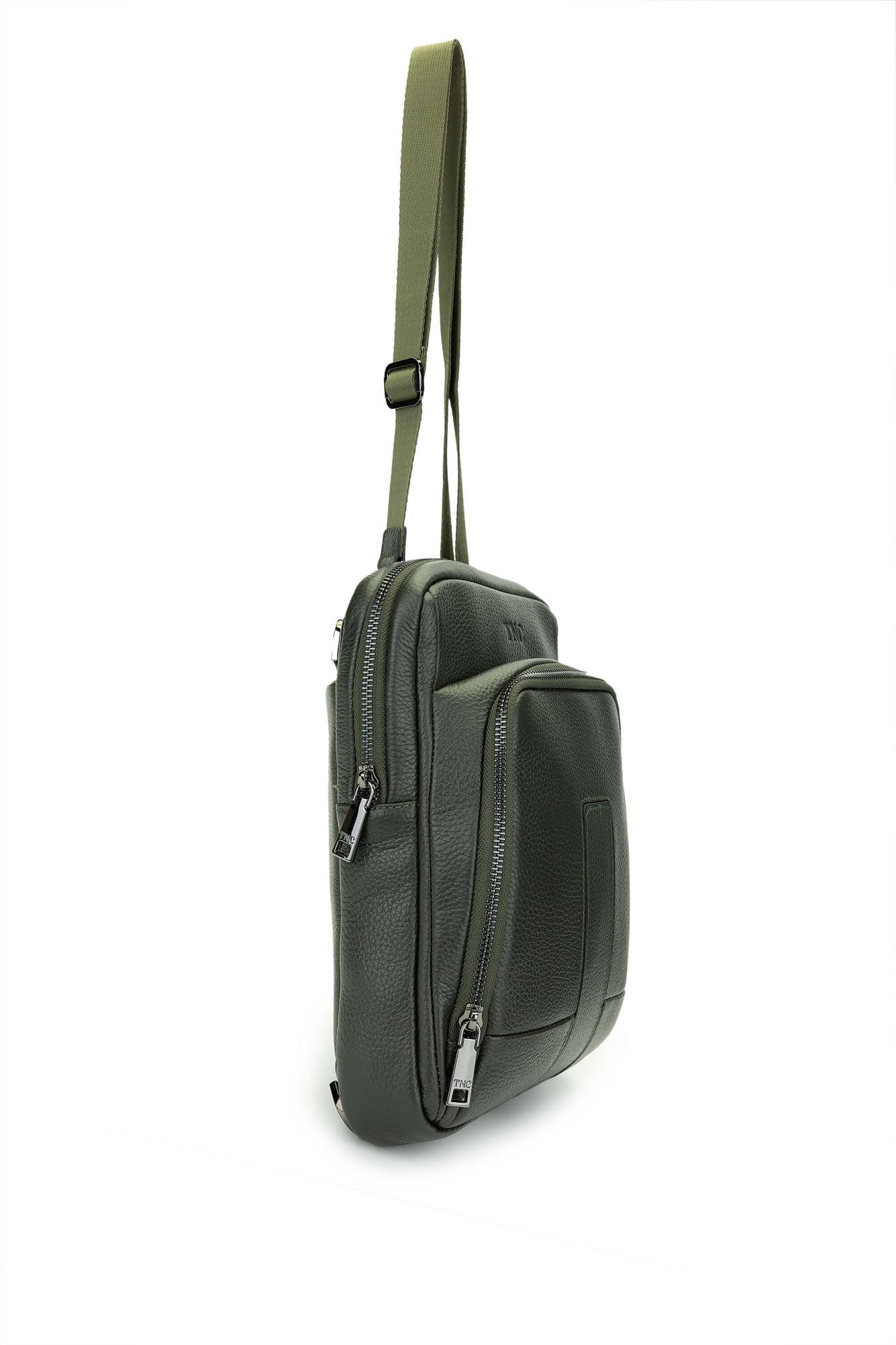 Tamer Tanca Erkek Hakiki Deri Yeşil Postacı Çanta