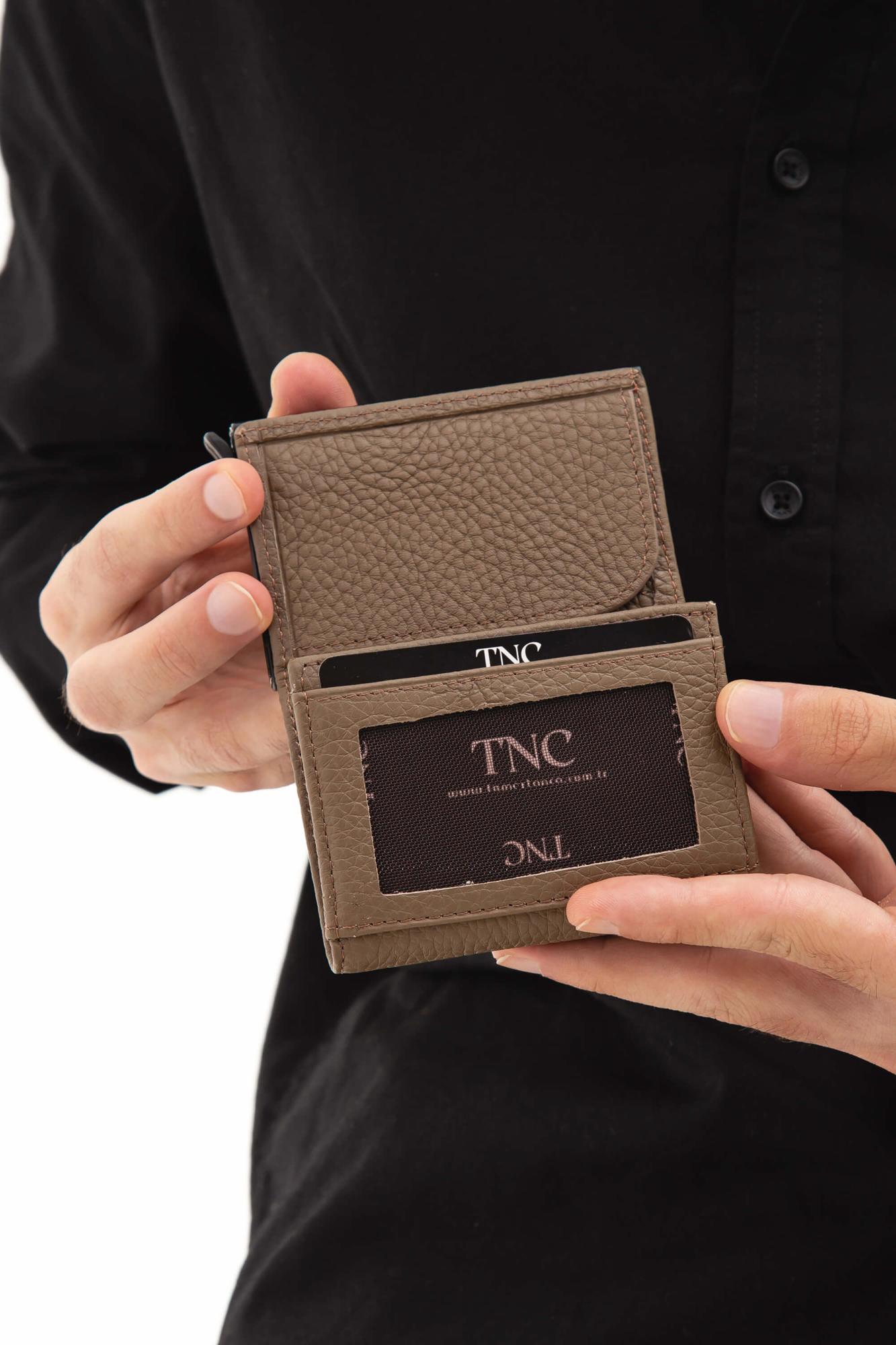 Tamer Tanca Erkek Hakiki Deri Bej Kartlık