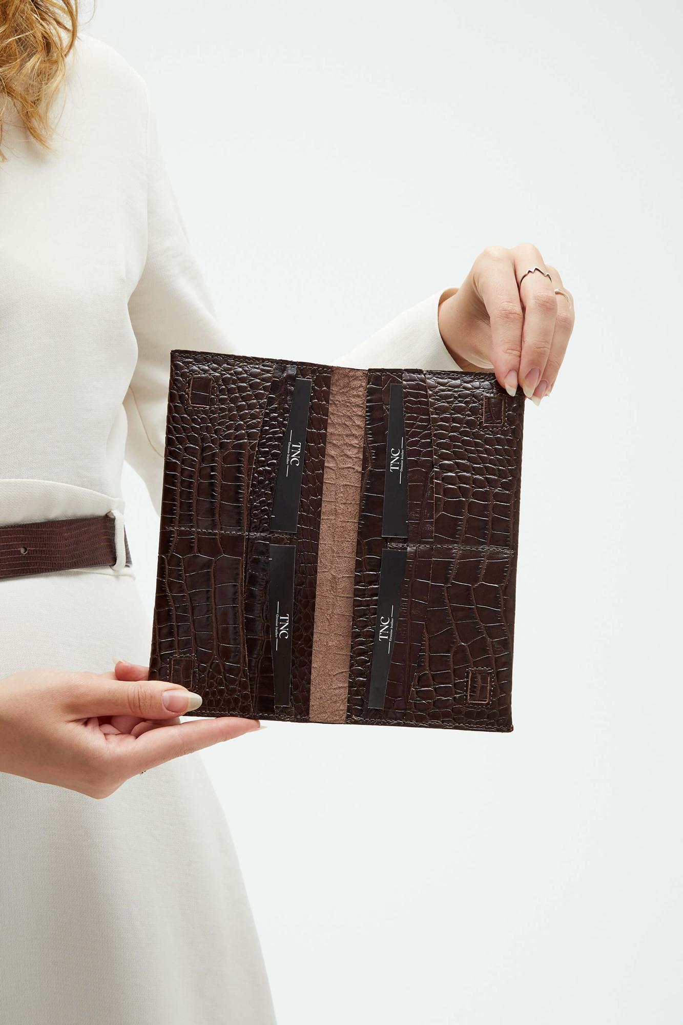 Tamer Tanca Erkek Hakiki Deri Kahverengi Kroko Cüzdan Cuzdan