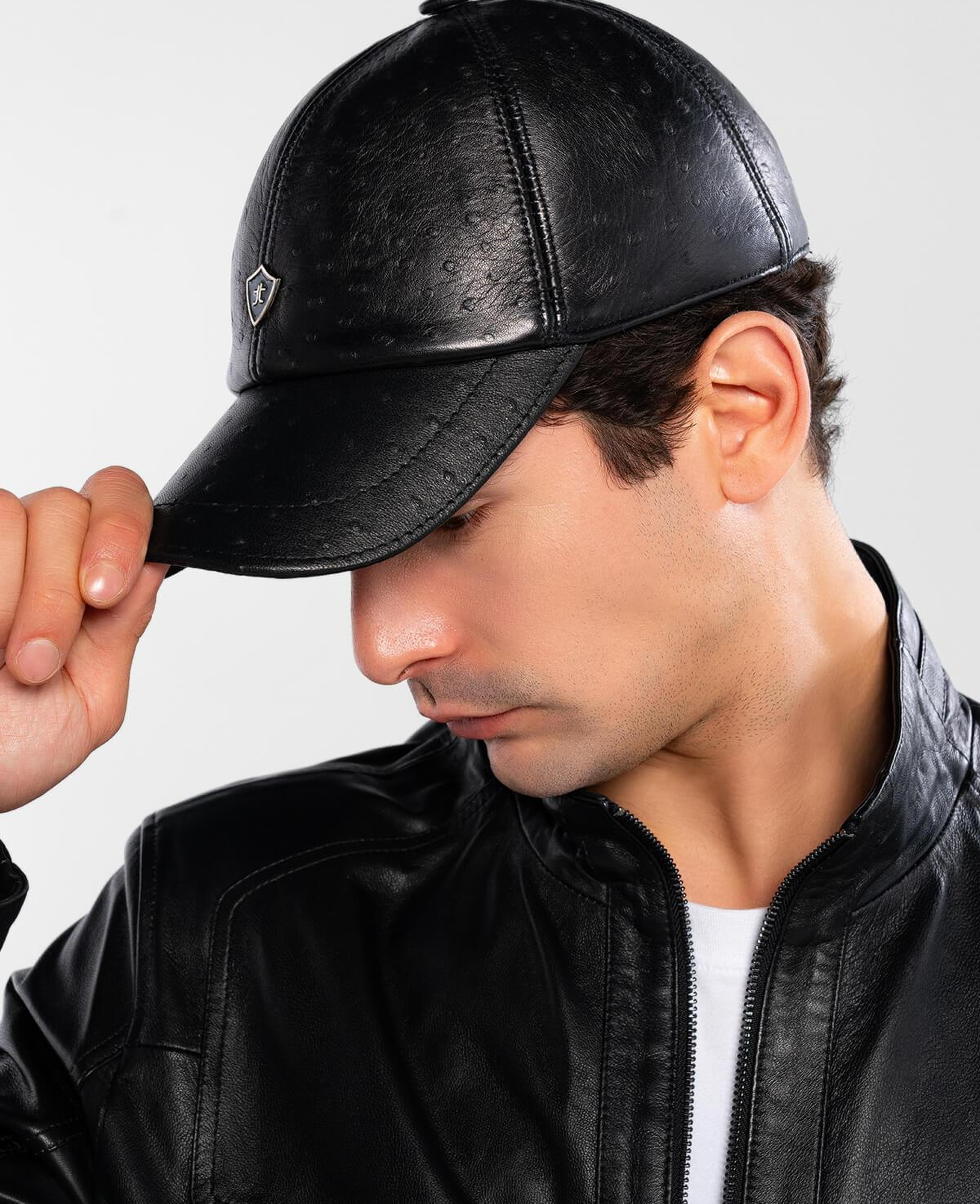 Tamer Tanca Erkek Hakiki Deri Siyah Devekuşu Şapka