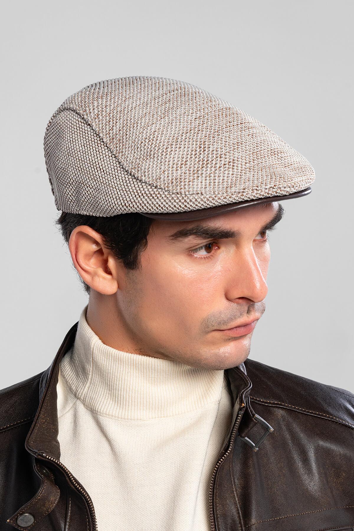 Tamer Tanca Erkek Deri & Tekstil Kahverengi Kasket Şapka