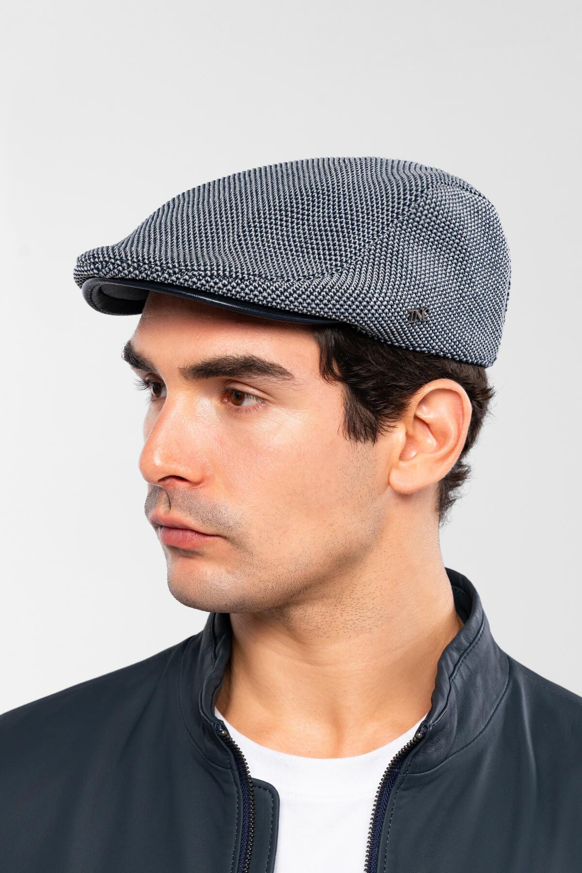Tamer Tanca Erkek Deri & Tekstil Lacivert Kasket Şapka