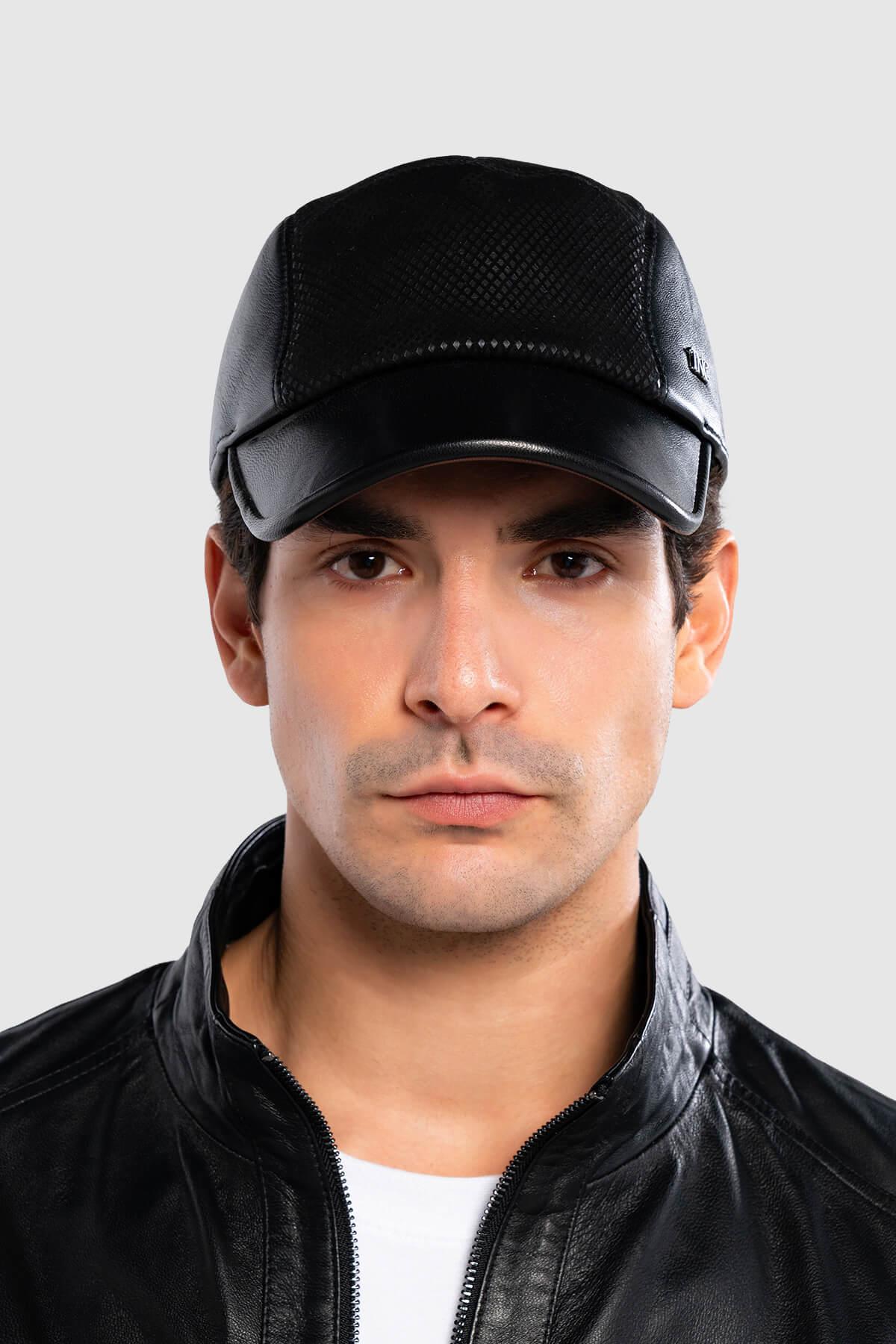 Tamer Tanca Erkek Hakiki Deri Siyah Beyzbol Şapka