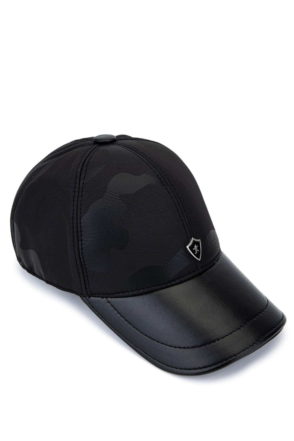 Tamer Tanca Erkek Deri & Tekstil Siyah Beyzbol Şapka