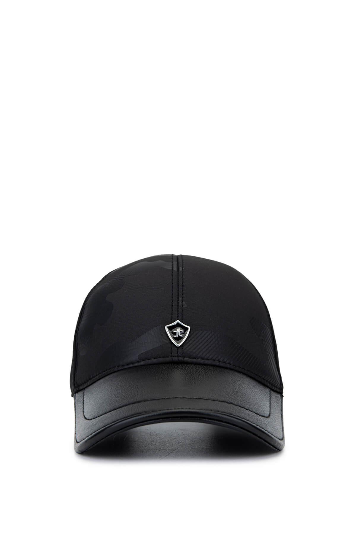 Tamer Tanca Erkek Deri & Tekstil Siyah Beyzbol Şapka