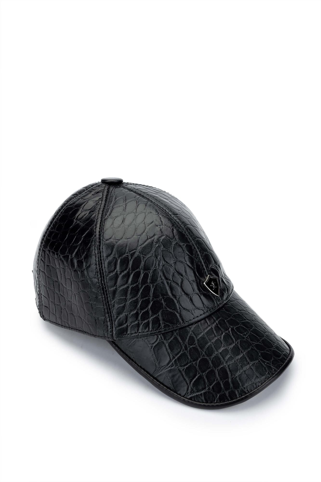 Tamer Tanca Erkek Hakiki Deri Siyah Kroko Beyzbol Şapka