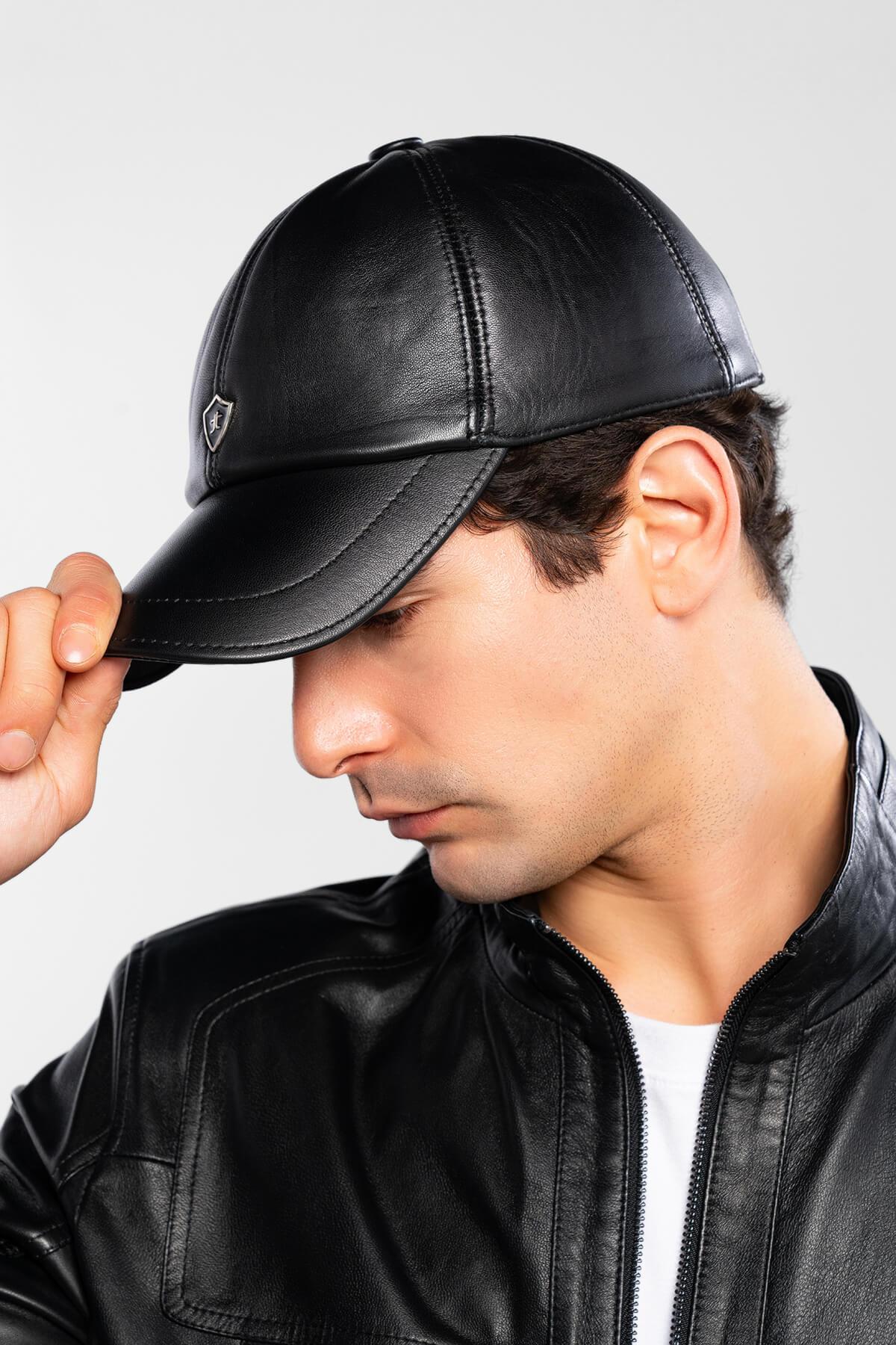 Tamer Tanca Erkek Hakiki Deri Siyah Şapka