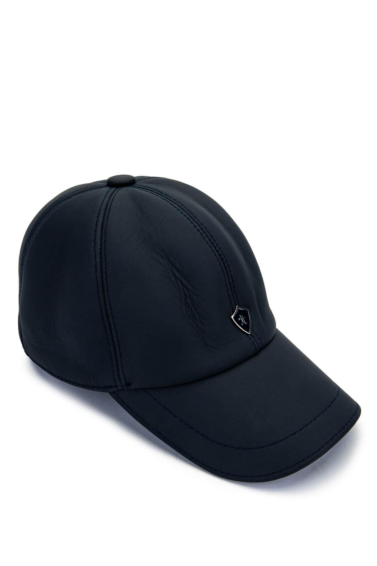 Tamer Tanca Erkek Hakiki Deri Lacivert Şapka