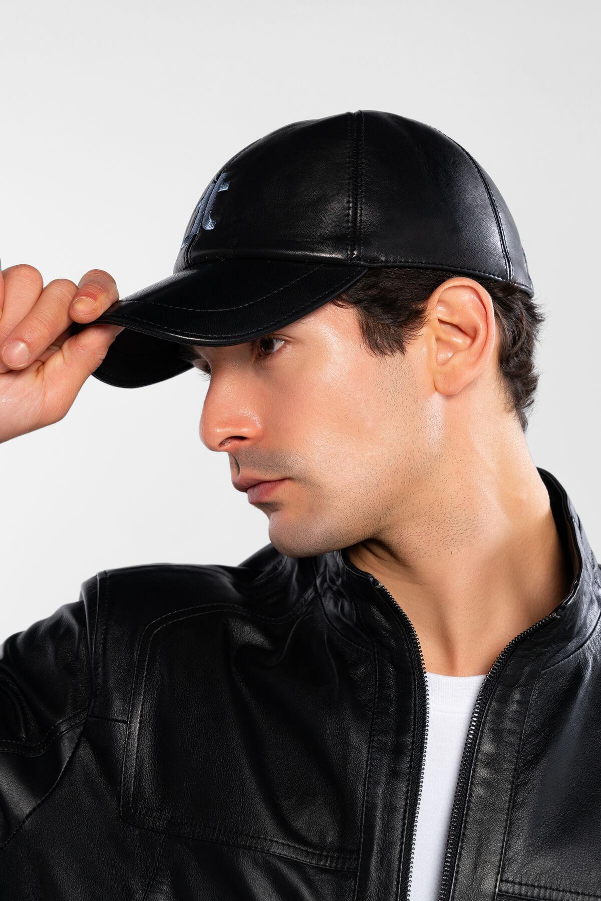 Tamer Tanca Erkek Hakiki Deri Siyah Şapka