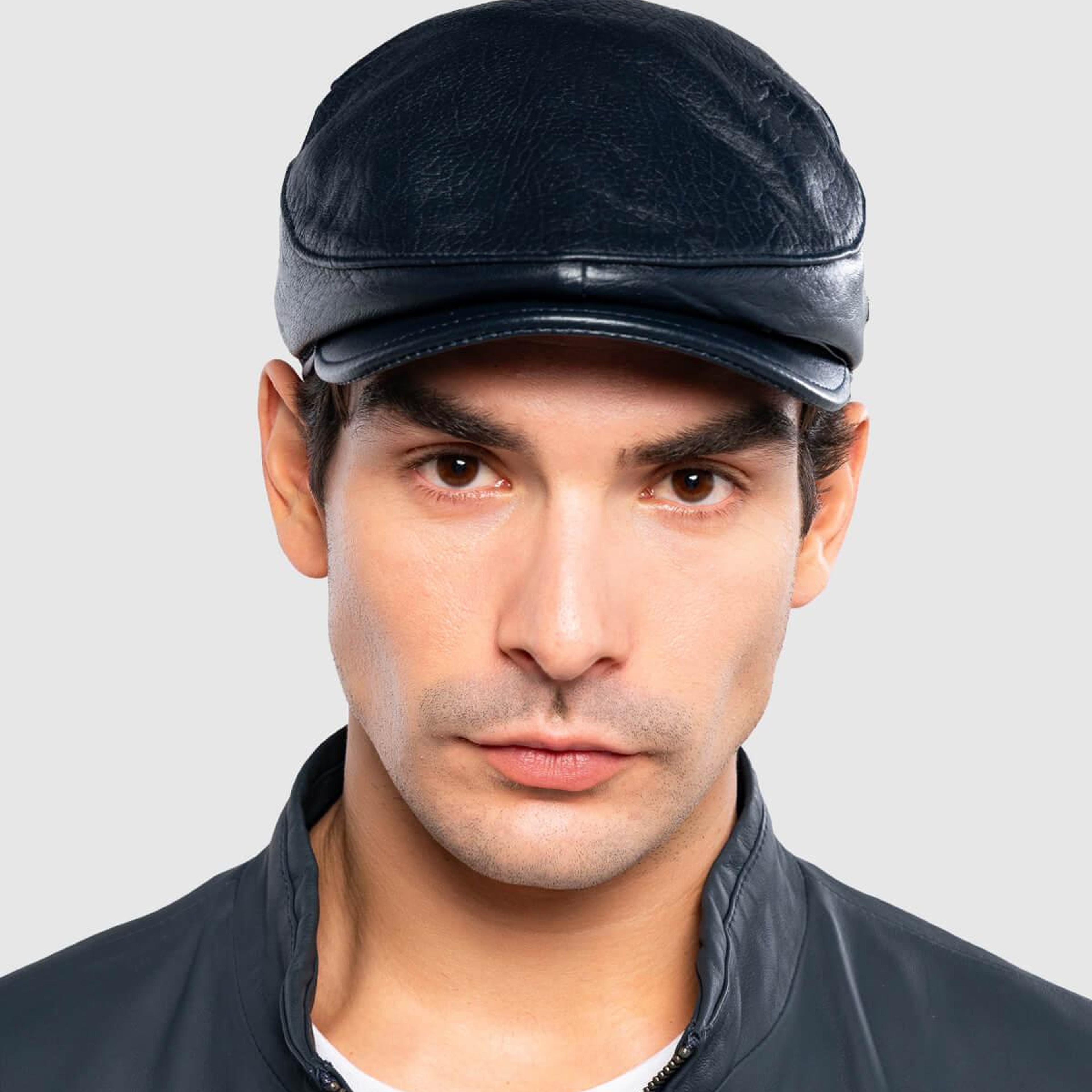 Tamer Tanca Erkek Hakiki Deri Lacivert Kasket Şapka