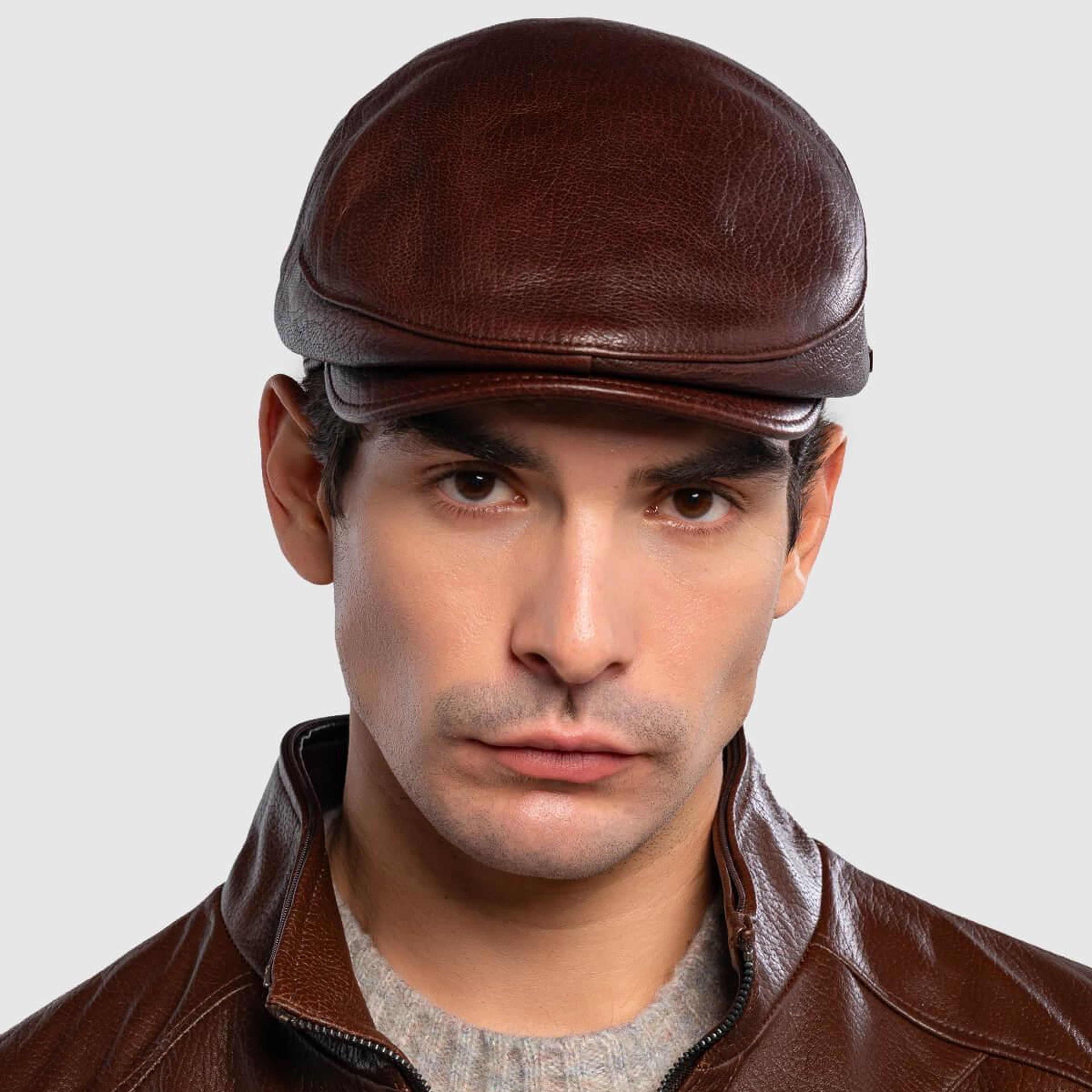 Tamer Tanca Erkek Hakiki Deri Kahverengi Kasket Şapka