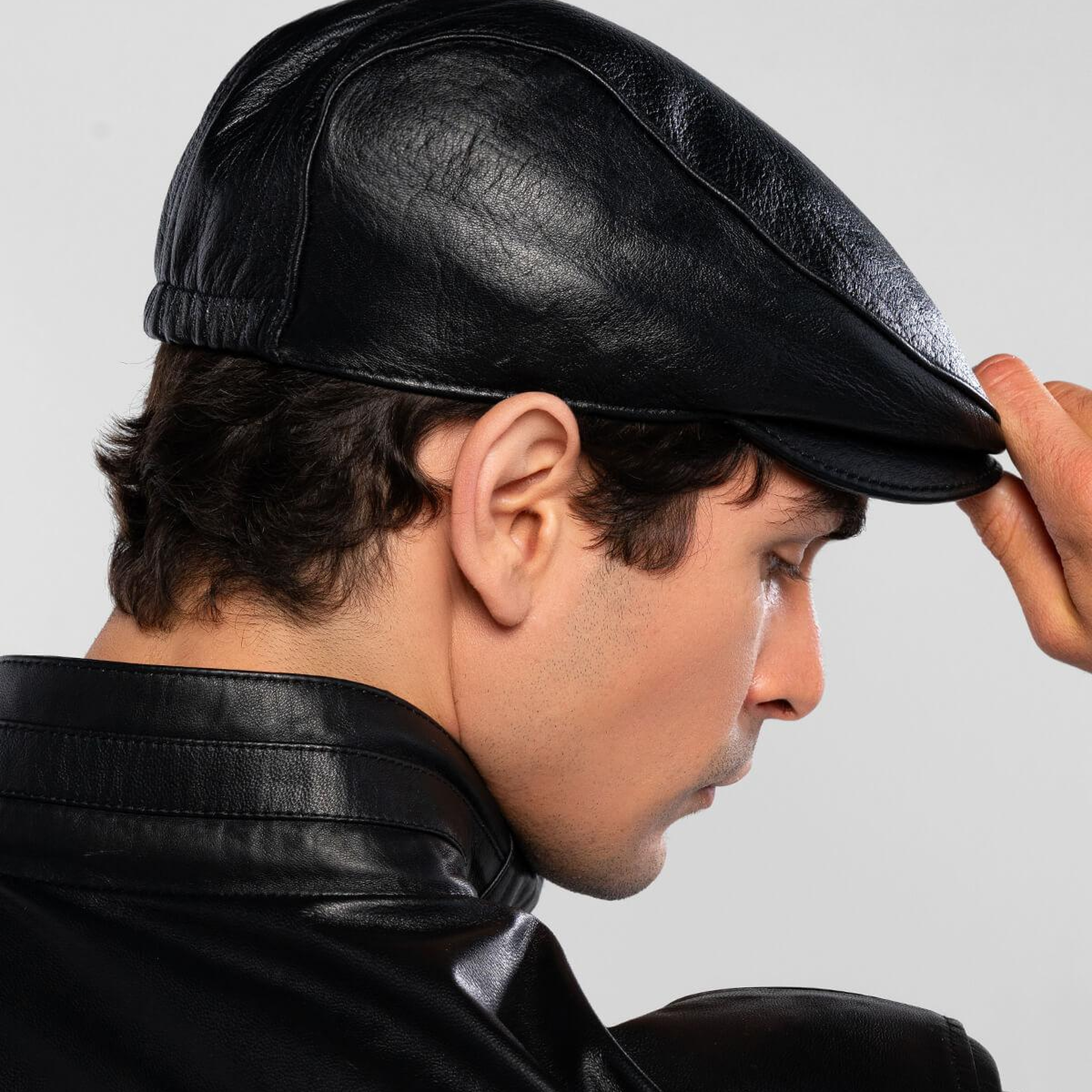 Tamer Tanca Erkek Hakiki Deri Siyah Kasket Şapka