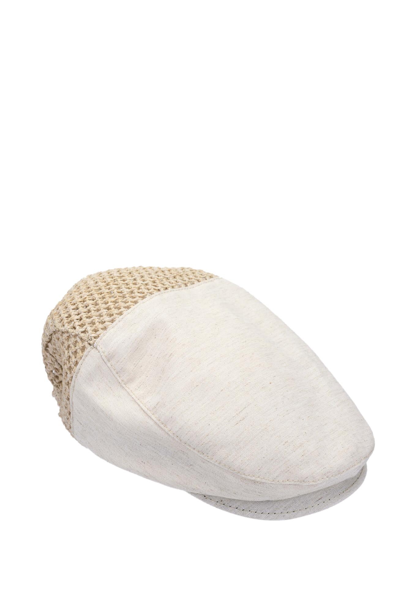 Tamer Tanca Erkek Deri/Keten/Hasır Bej Kasket Şapka