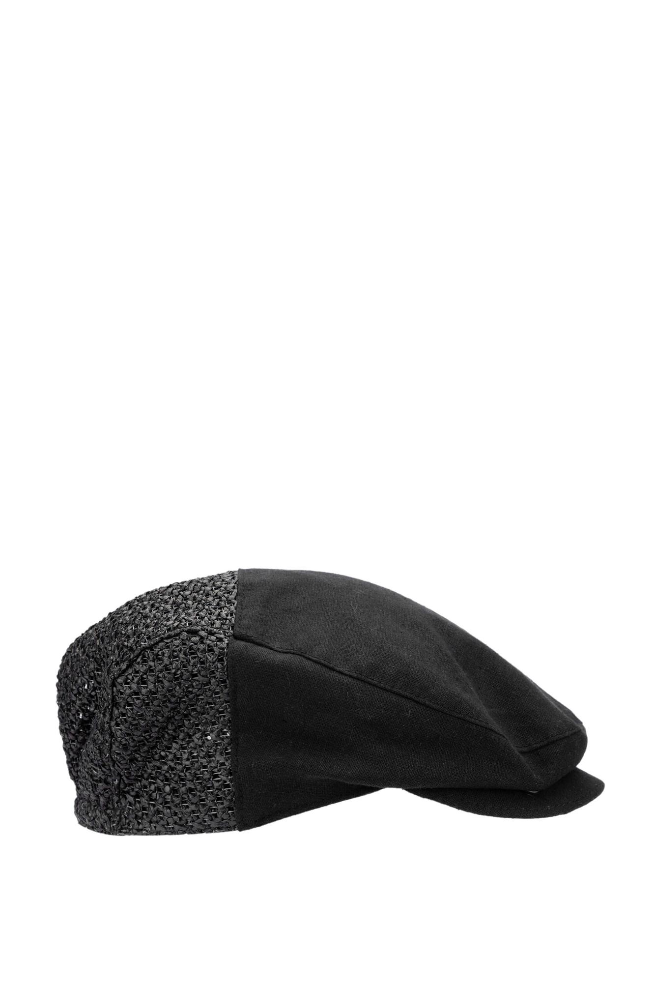 Tamer Tanca Erkek Deri/Keten/Hasır Siyah Kasket Şapka