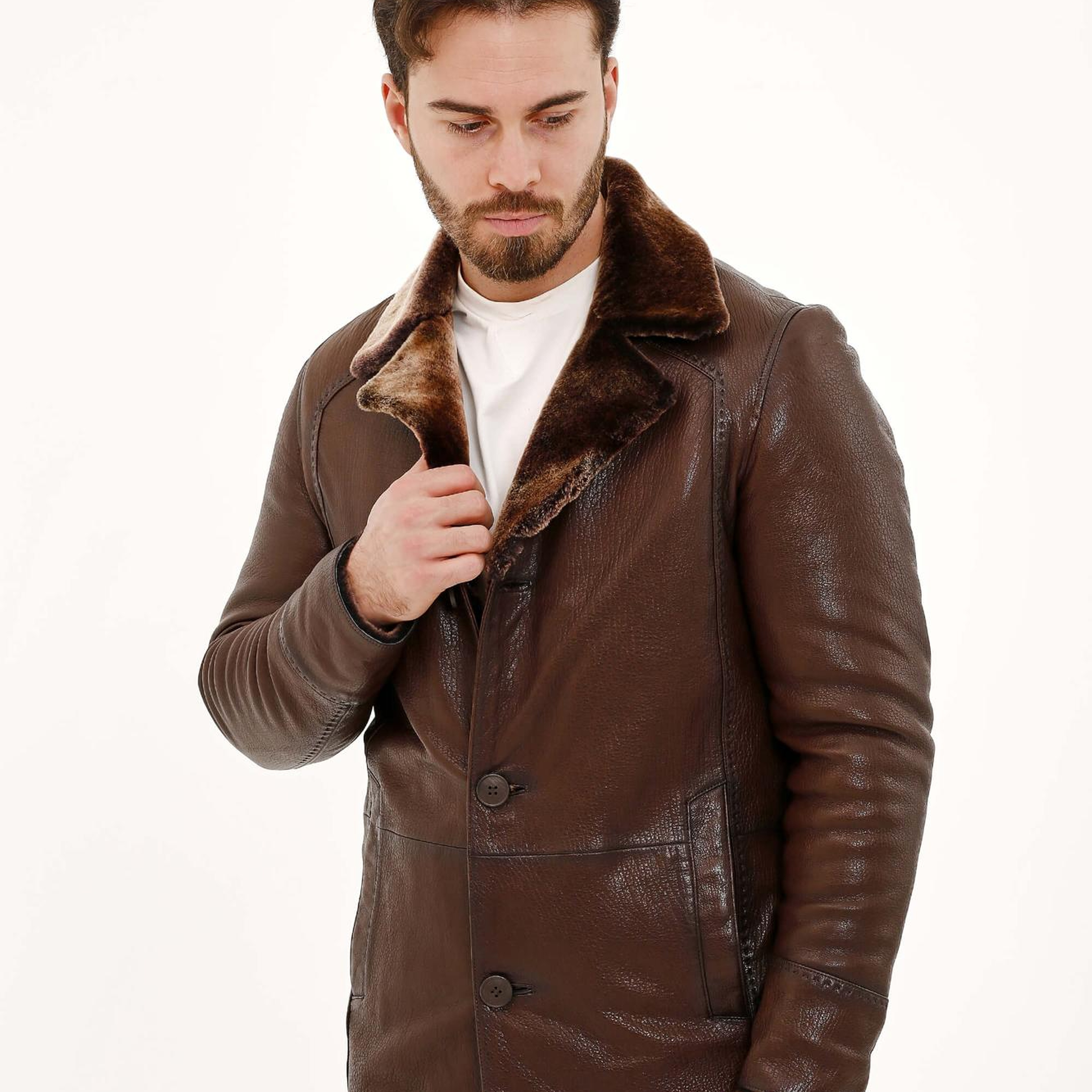 Tamer Tanca Erkek Hakiki Deri Kahverengi Deri Mont