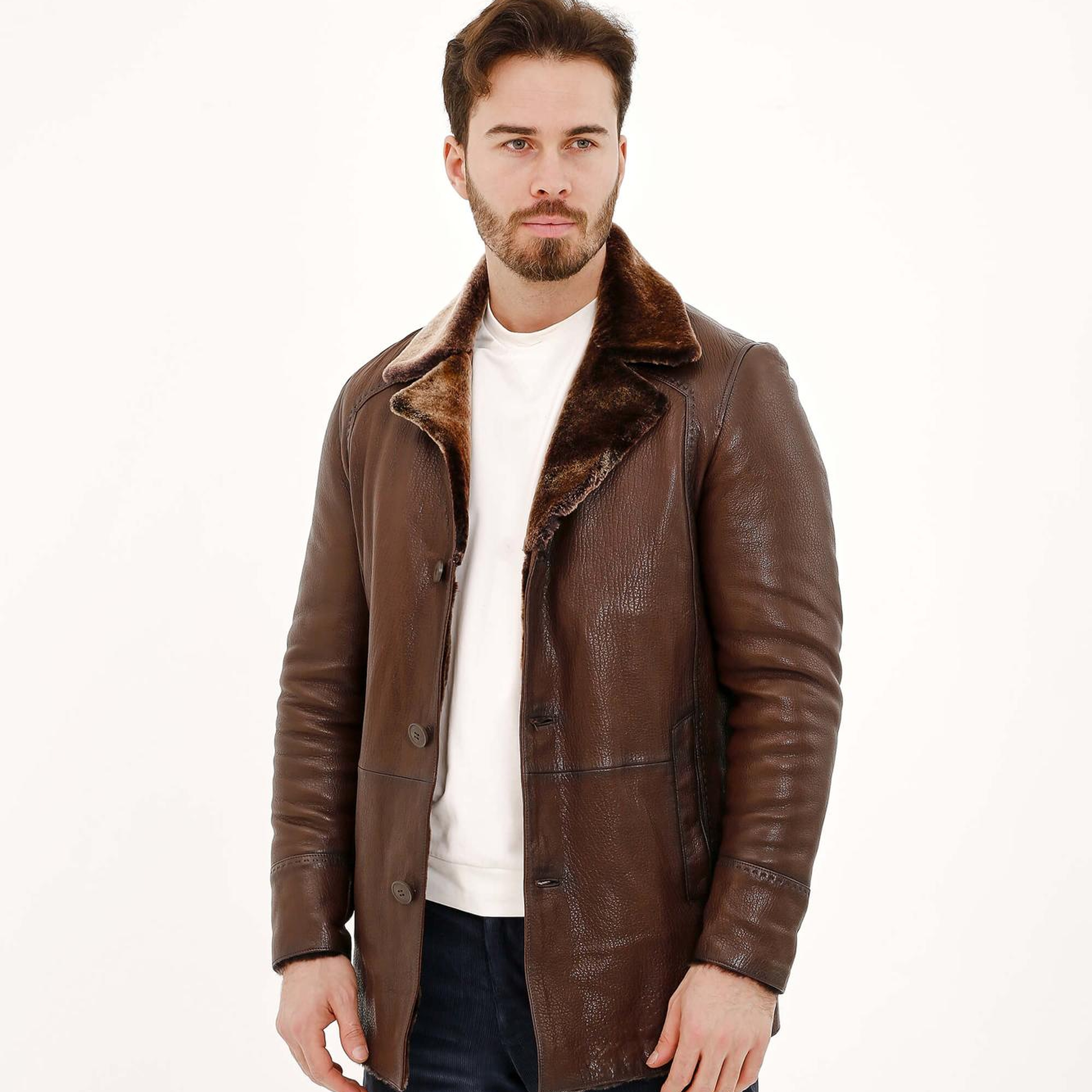 Tamer Tanca Erkek Hakiki Deri Kahverengi Deri Mont