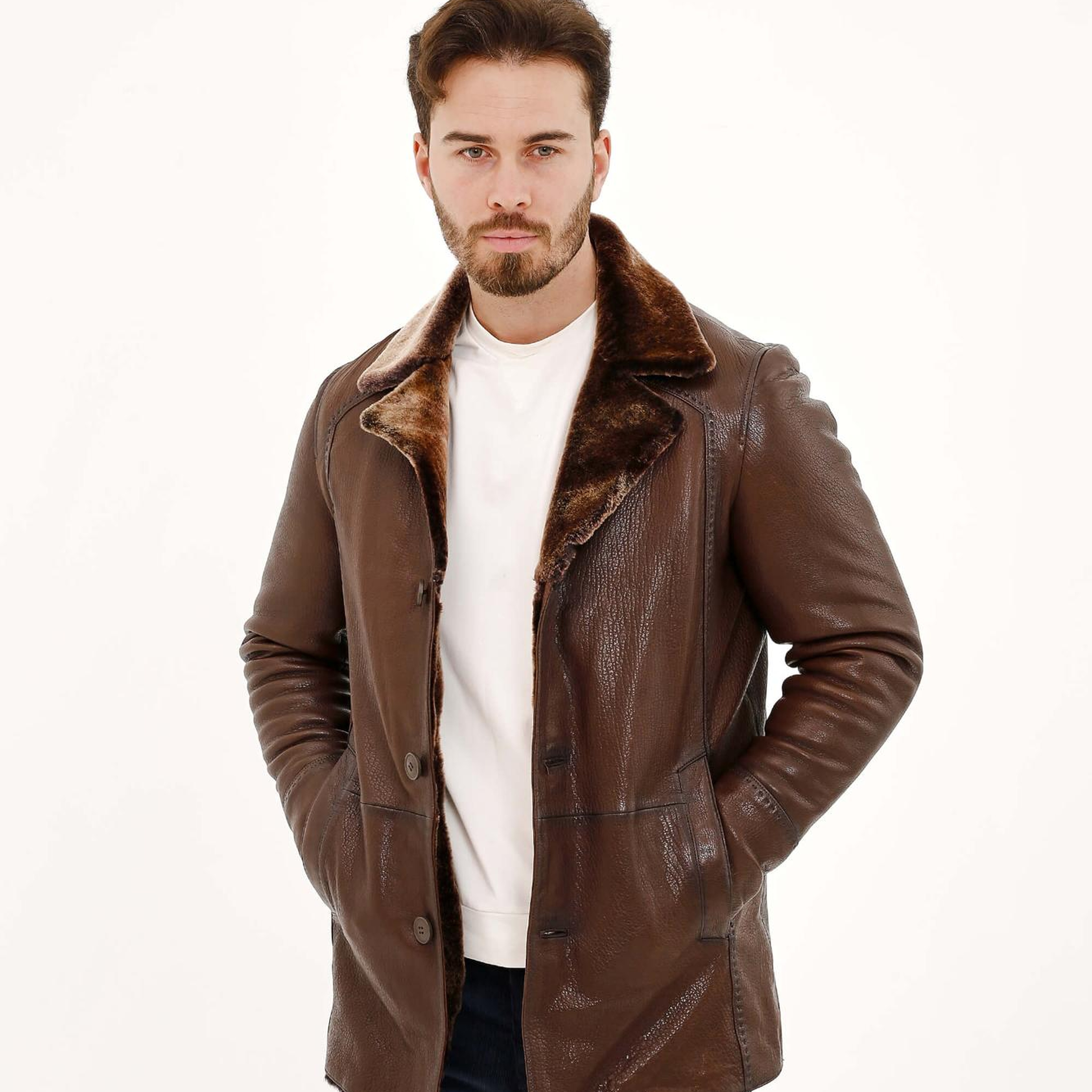 Tamer Tanca Erkek Hakiki Deri Kahverengi Deri Mont