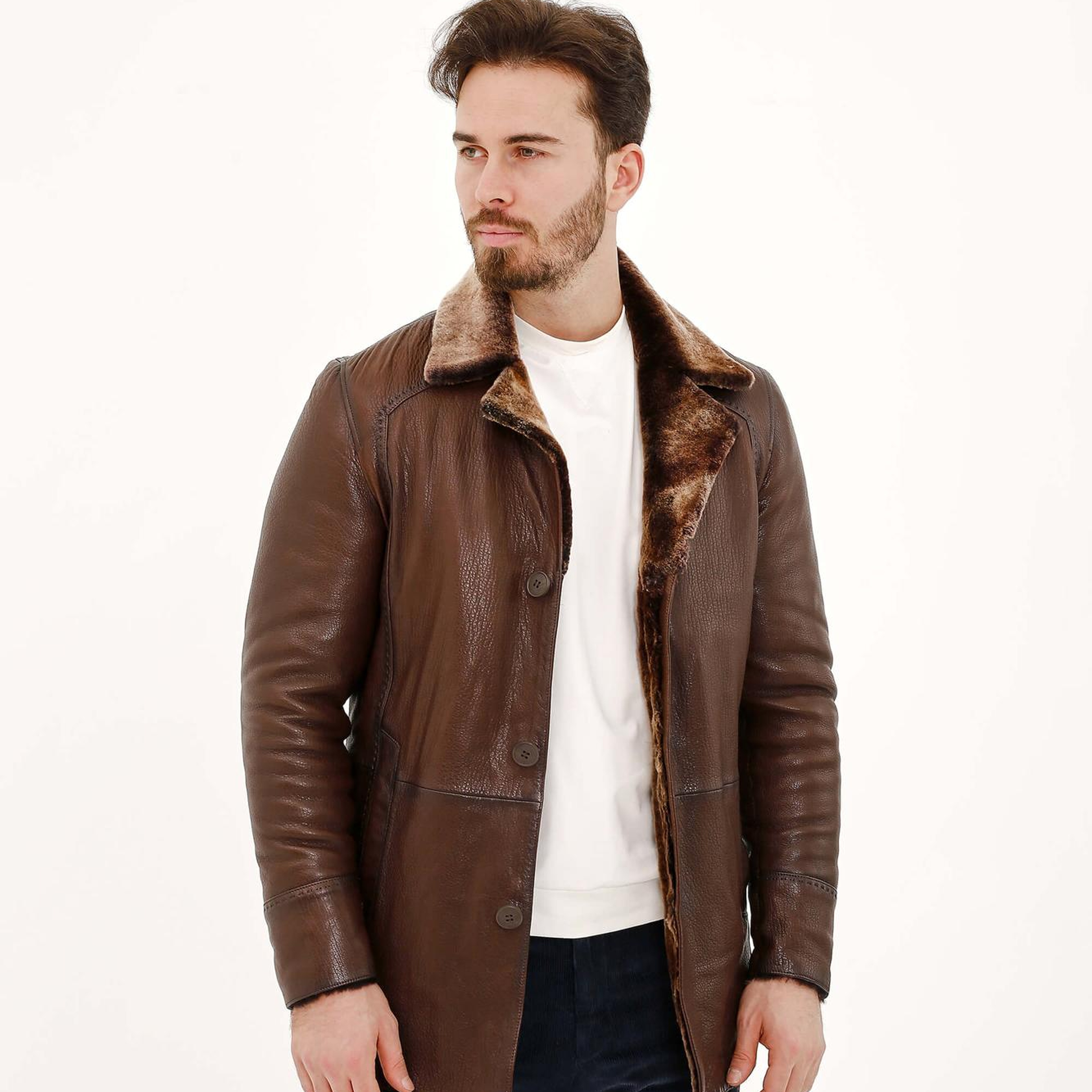 Tamer Tanca Erkek Hakiki Deri Kahverengi Deri Mont