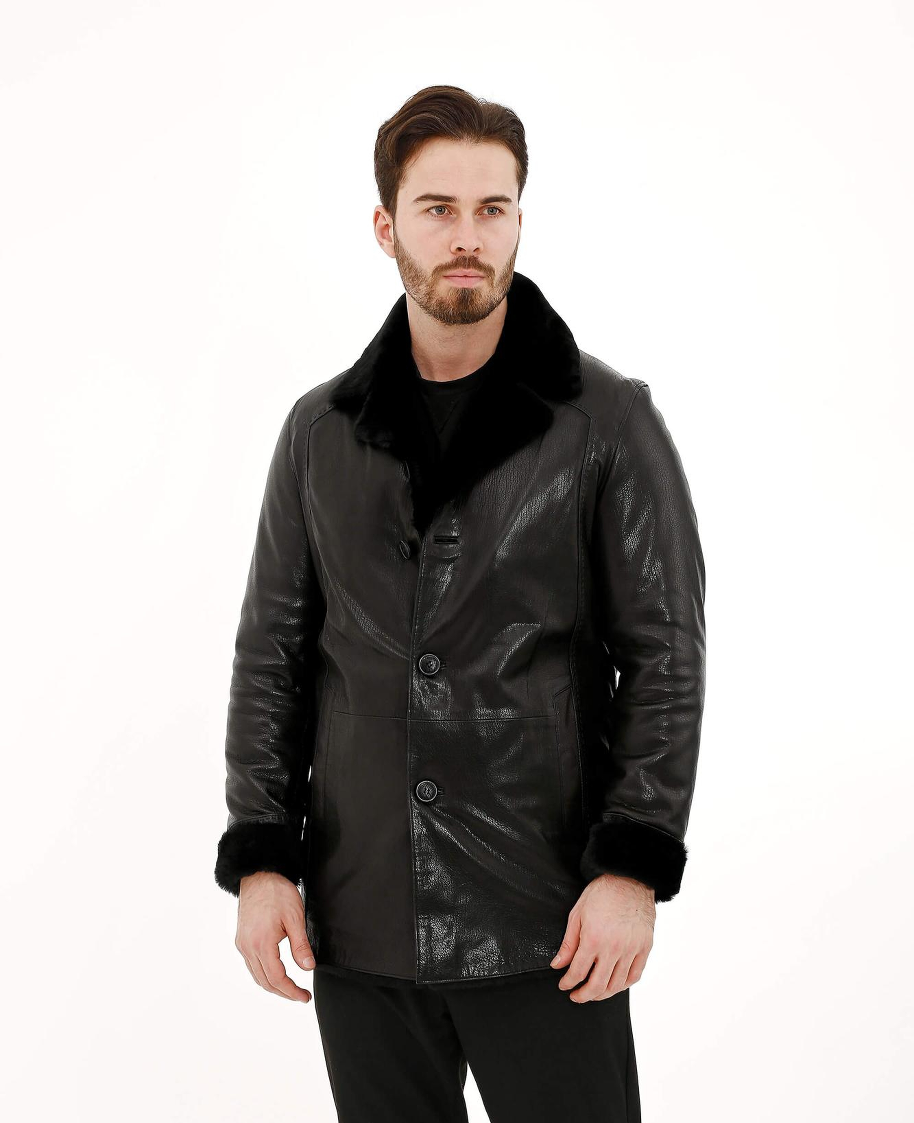 Tamer Tanca Erkek Hakiki Deri Siyah Deri Mont