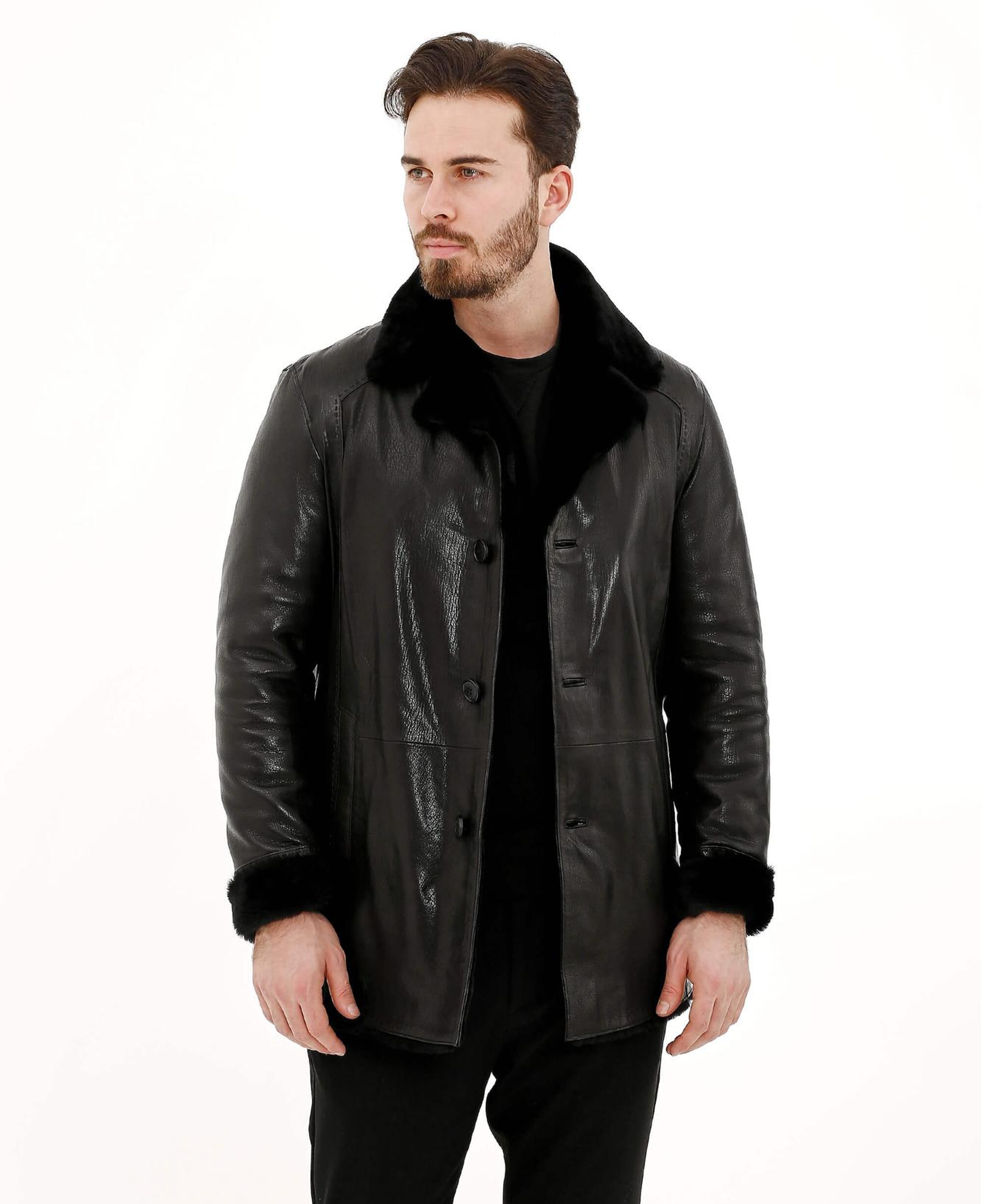 Tamer Tanca Erkek Hakiki Deri Siyah Deri Mont