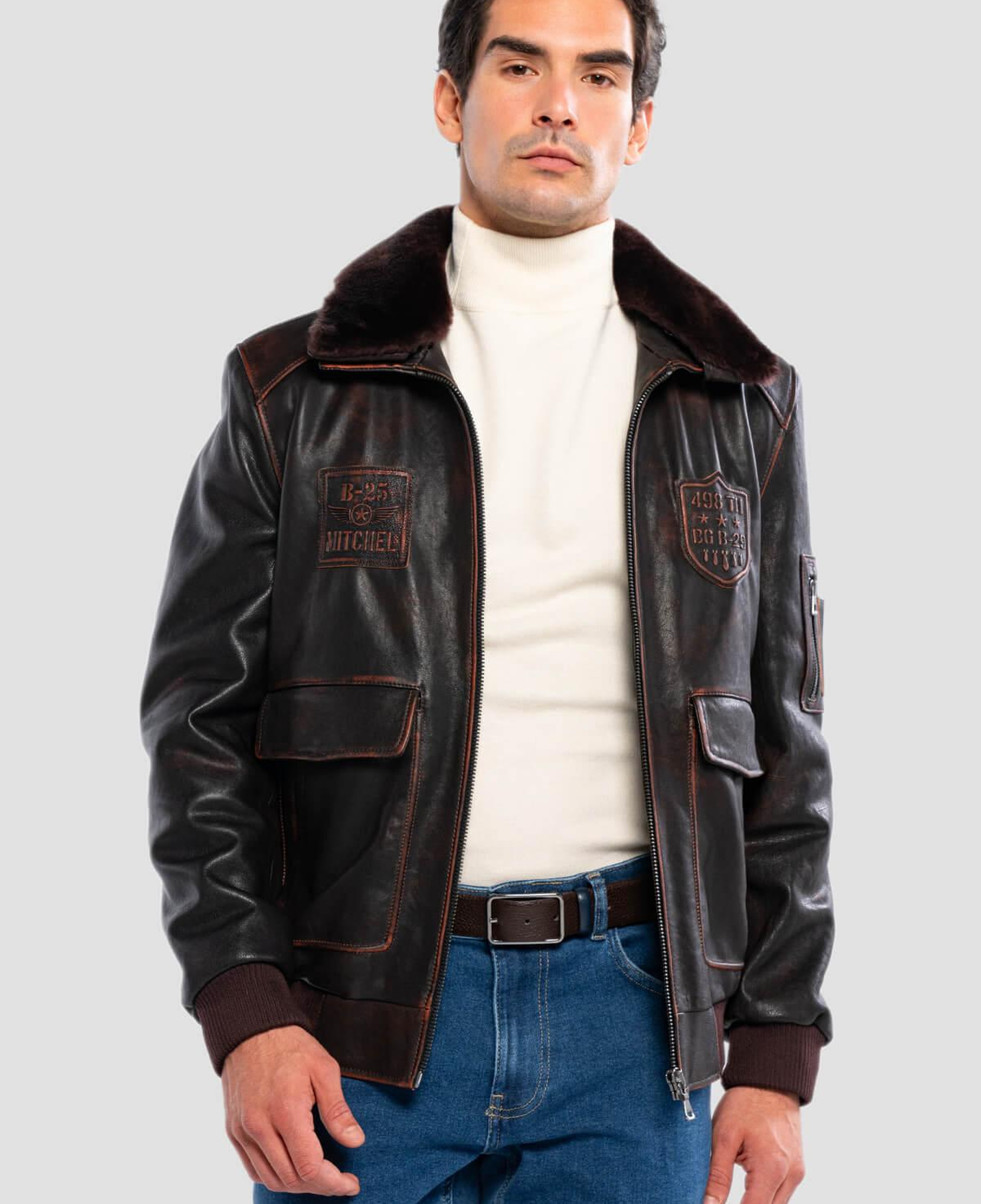 Tamer Tanca Erkek Hakiki Deri Kızıl Eskitme Deri Mont