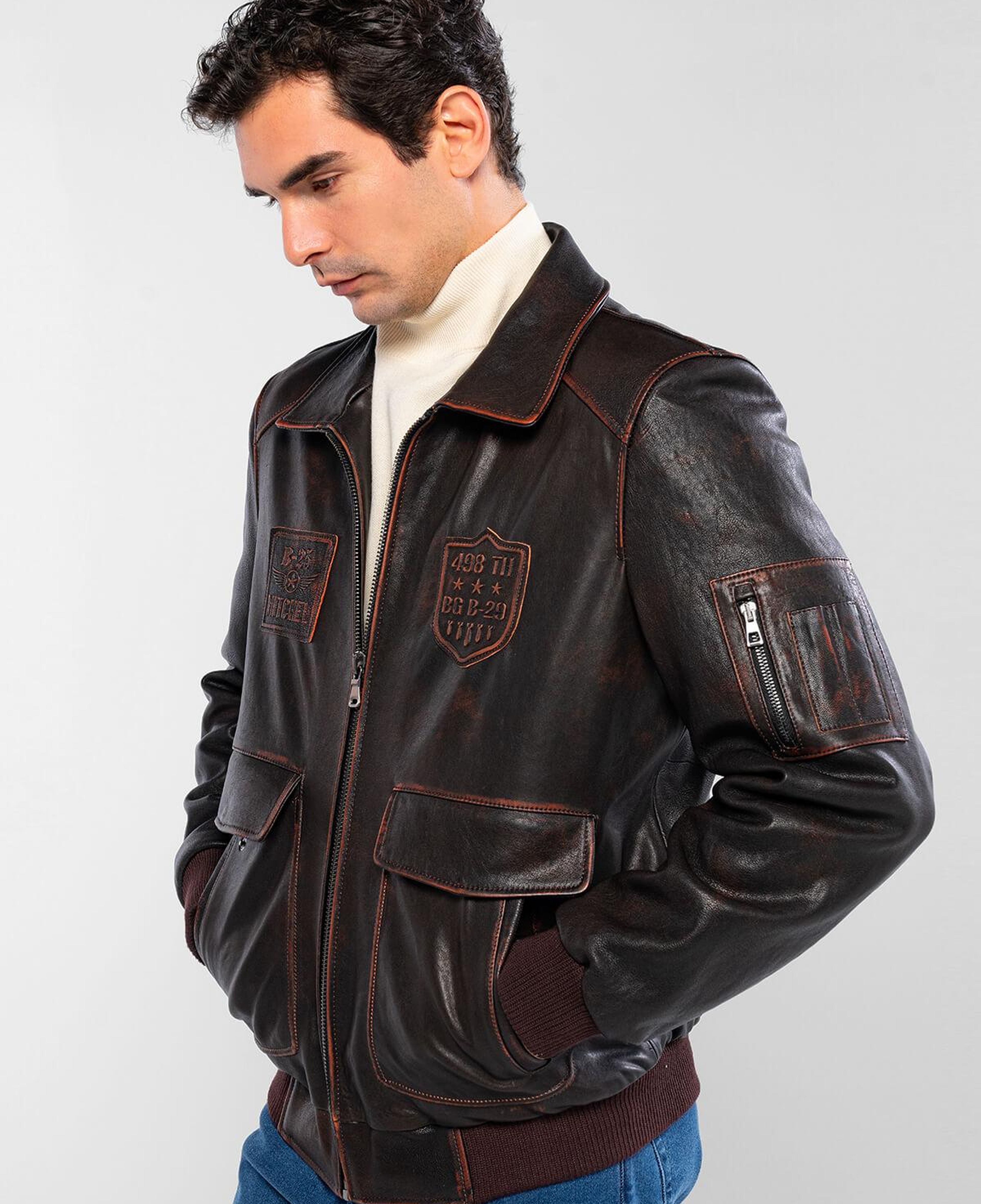 Tamer Tanca Erkek Hakiki Deri Kızıl Eskitme Deri Mont