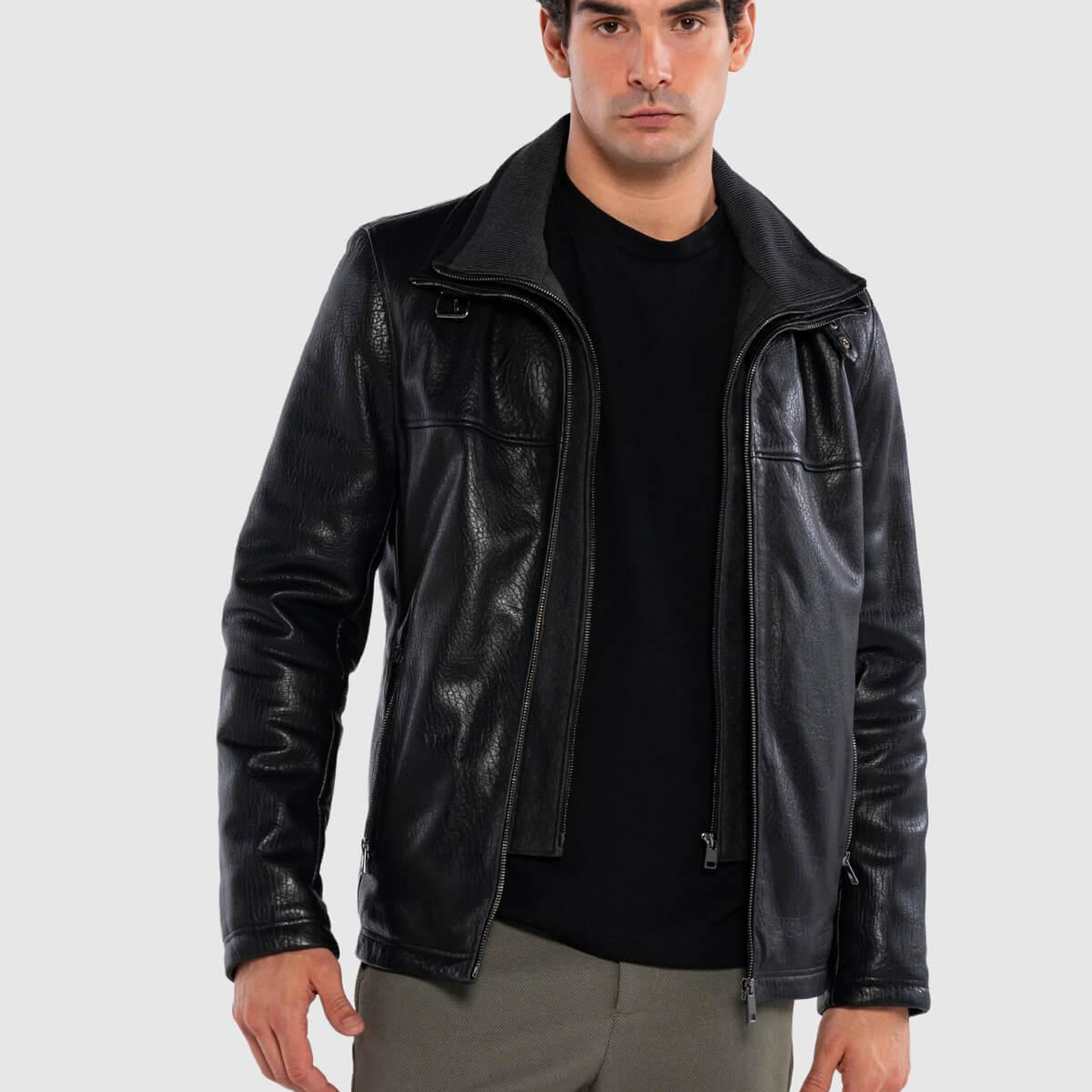 Tamer Tanca Erkek Deri & Tekstil Siyah Jumbo Deri Mont