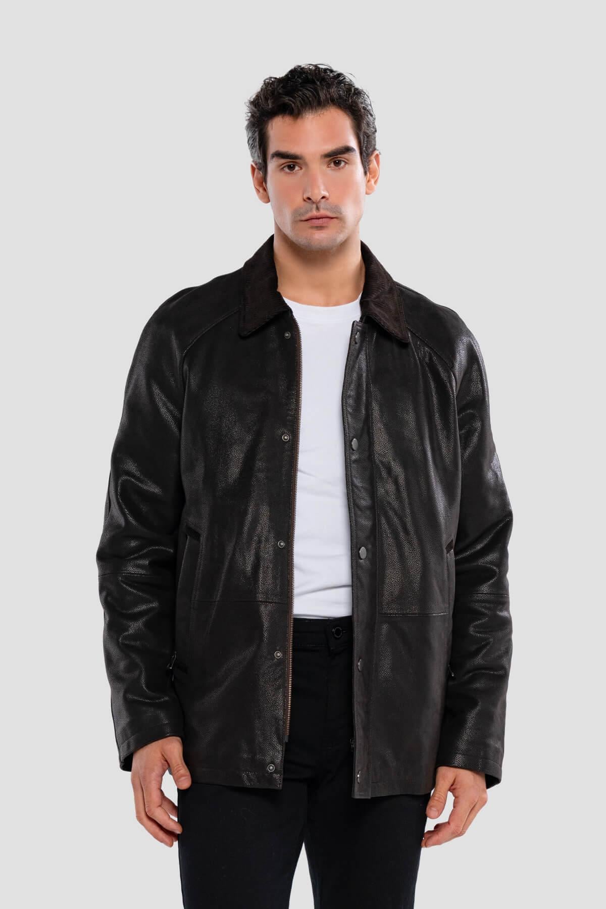 Tamer Tanca Erkek Hakiki Deri Kahverengi Deri Mont