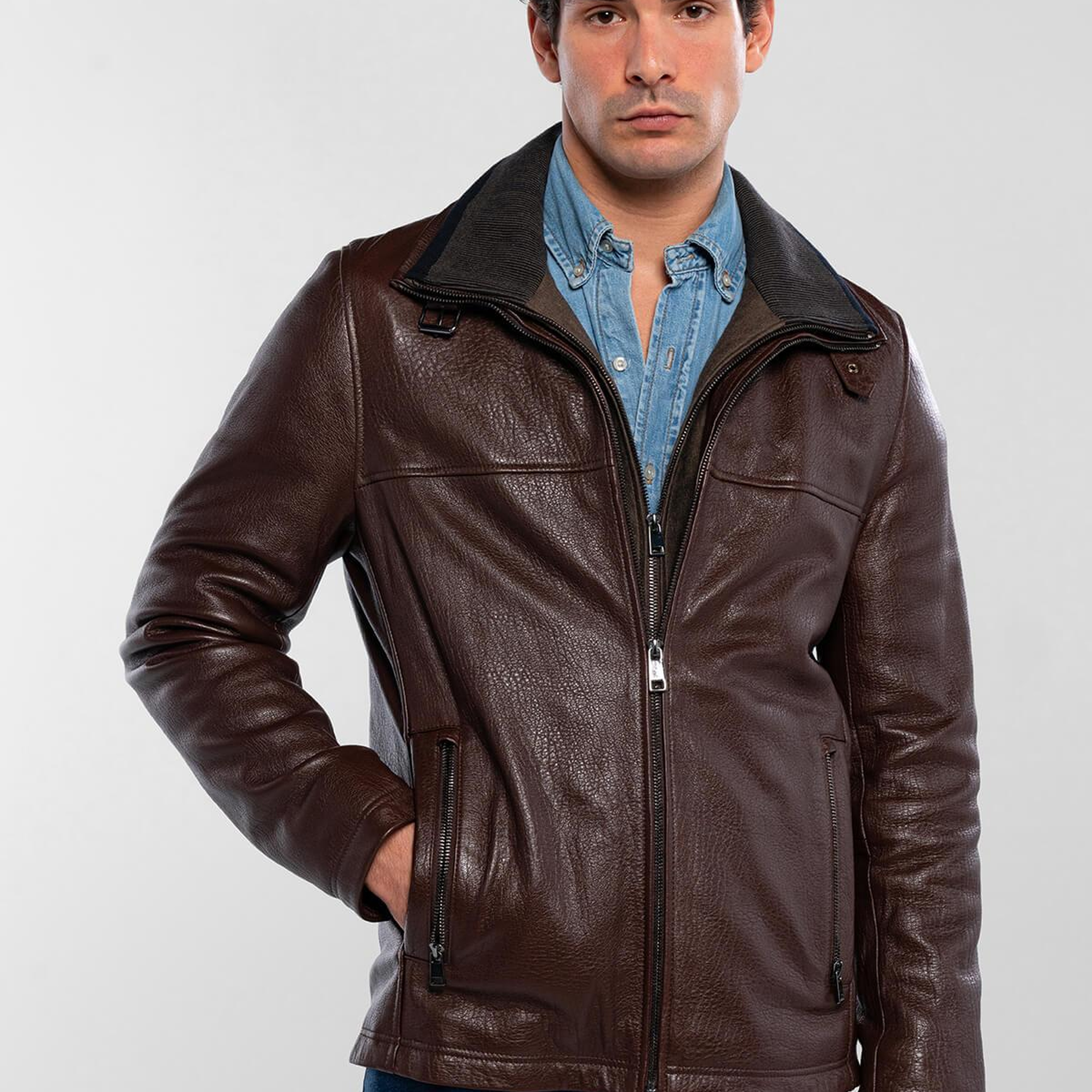 Tamer Tanca Erkek Deri & Tekstil Fındık Deri Mont