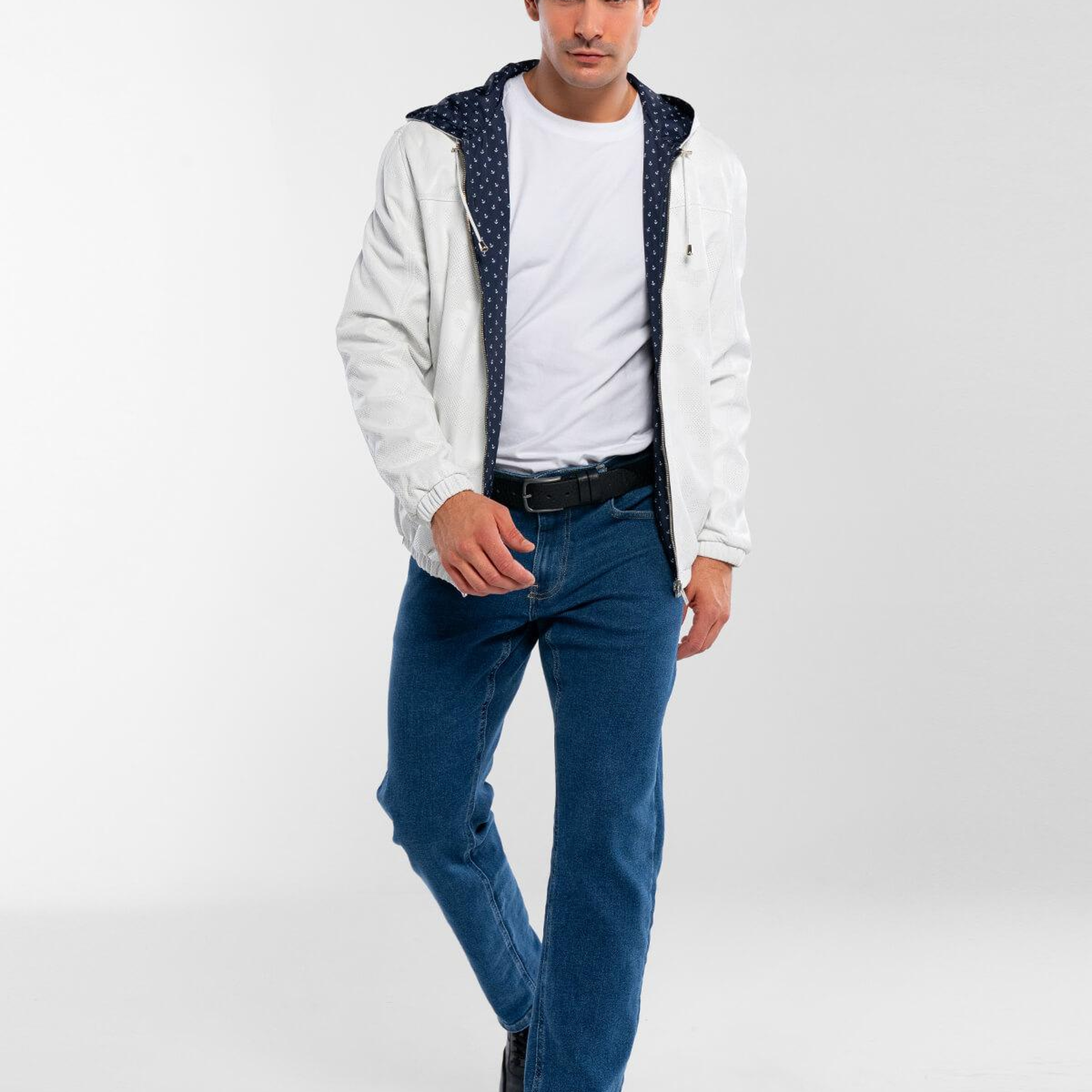 Tamer Tanca Erkek Hakiki Deri Beyaz Deri Mont