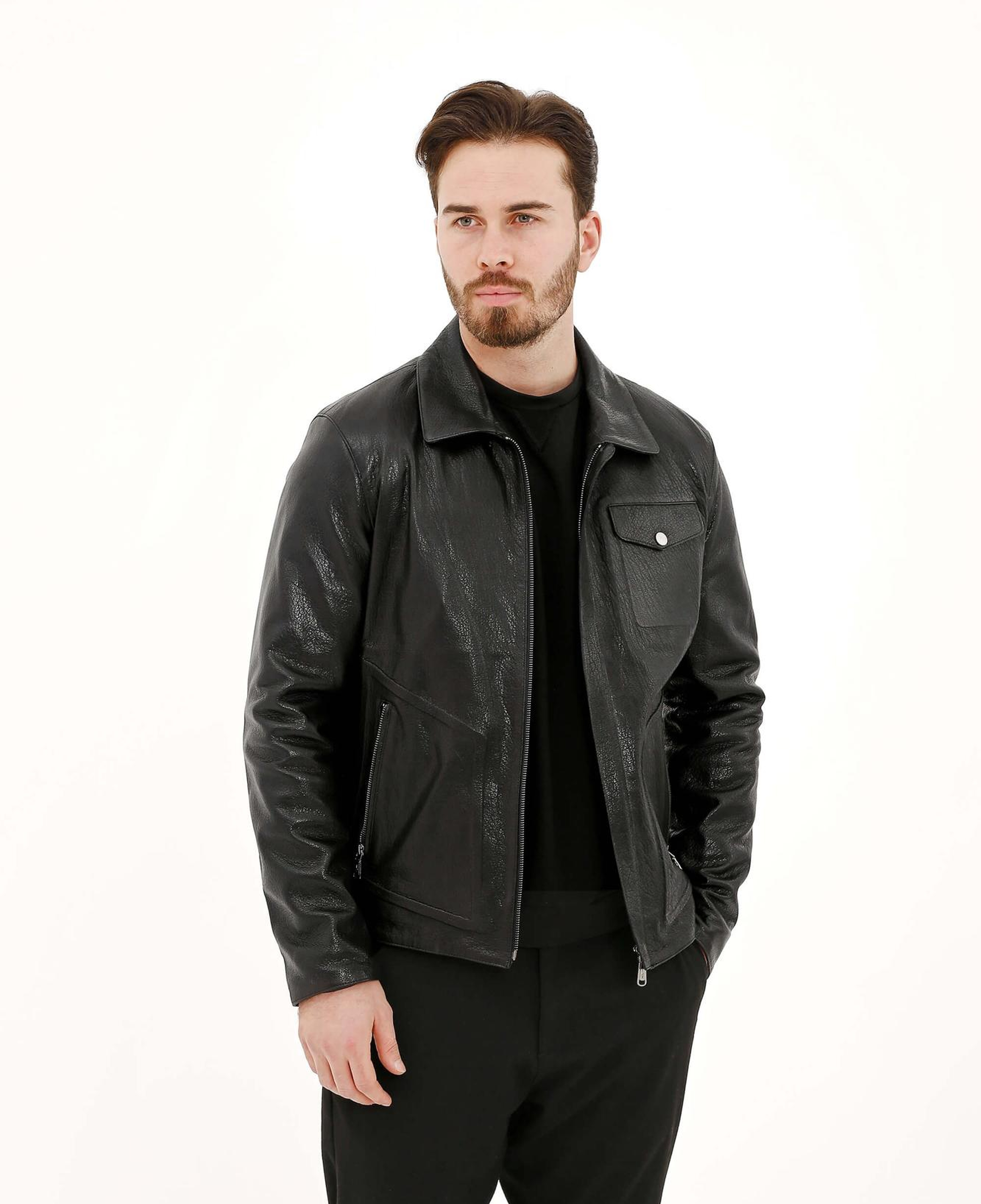 Tamer Tanca Erkek Hakiki Deri Siyah Deri Mont