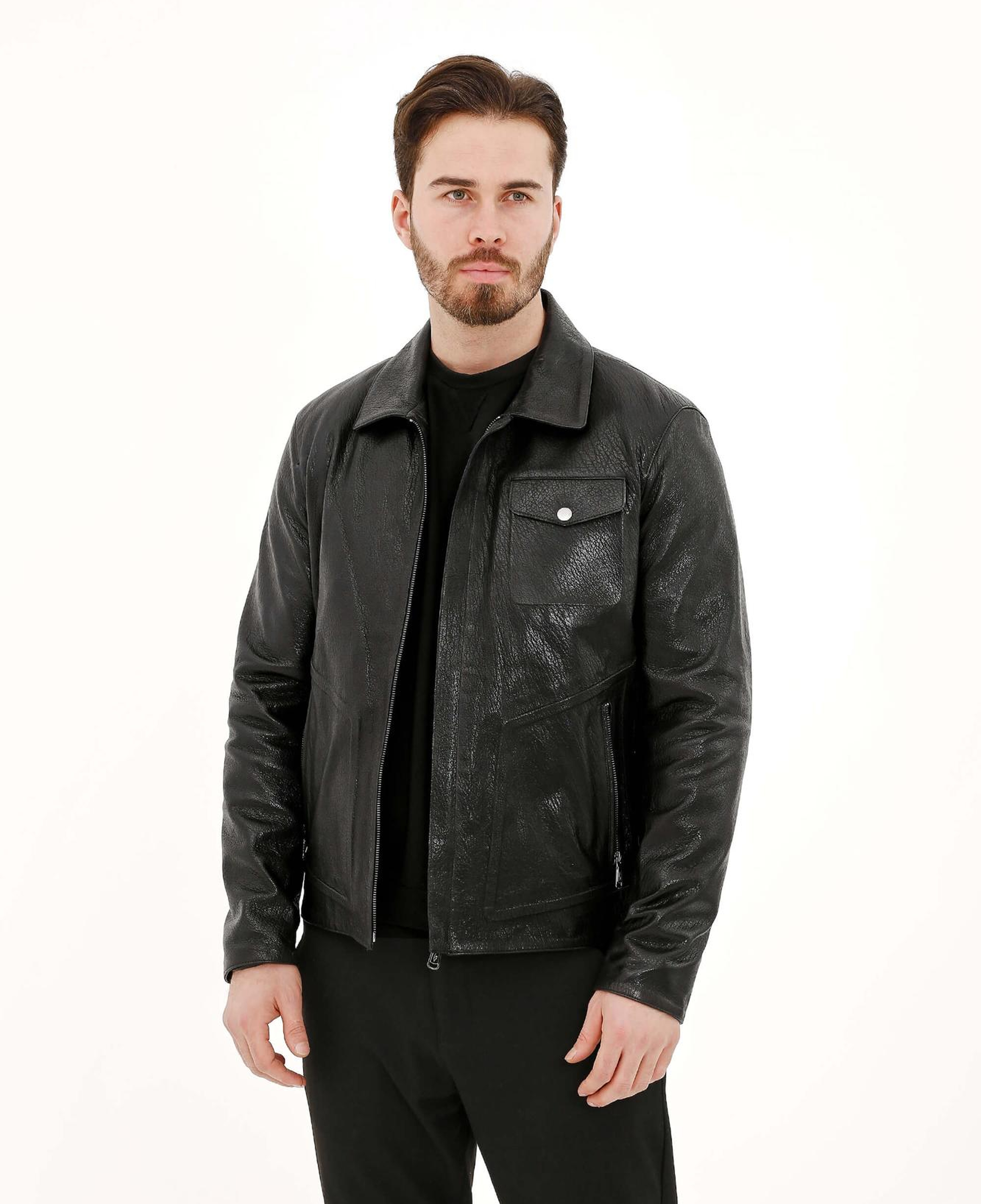 Tamer Tanca Erkek Hakiki Deri Siyah Deri Mont