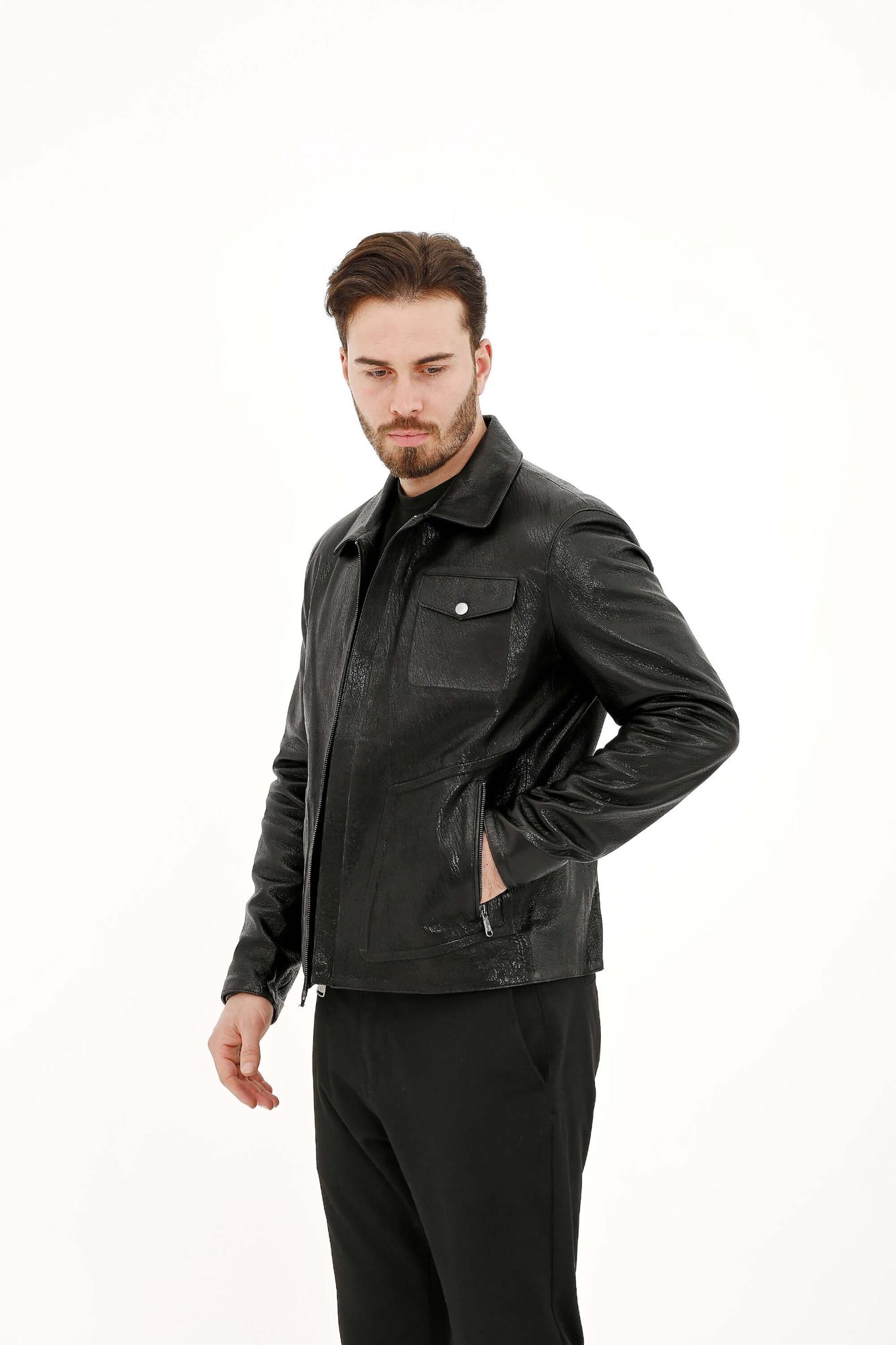 Tamer Tanca Erkek Hakiki Deri Siyah Deri Mont