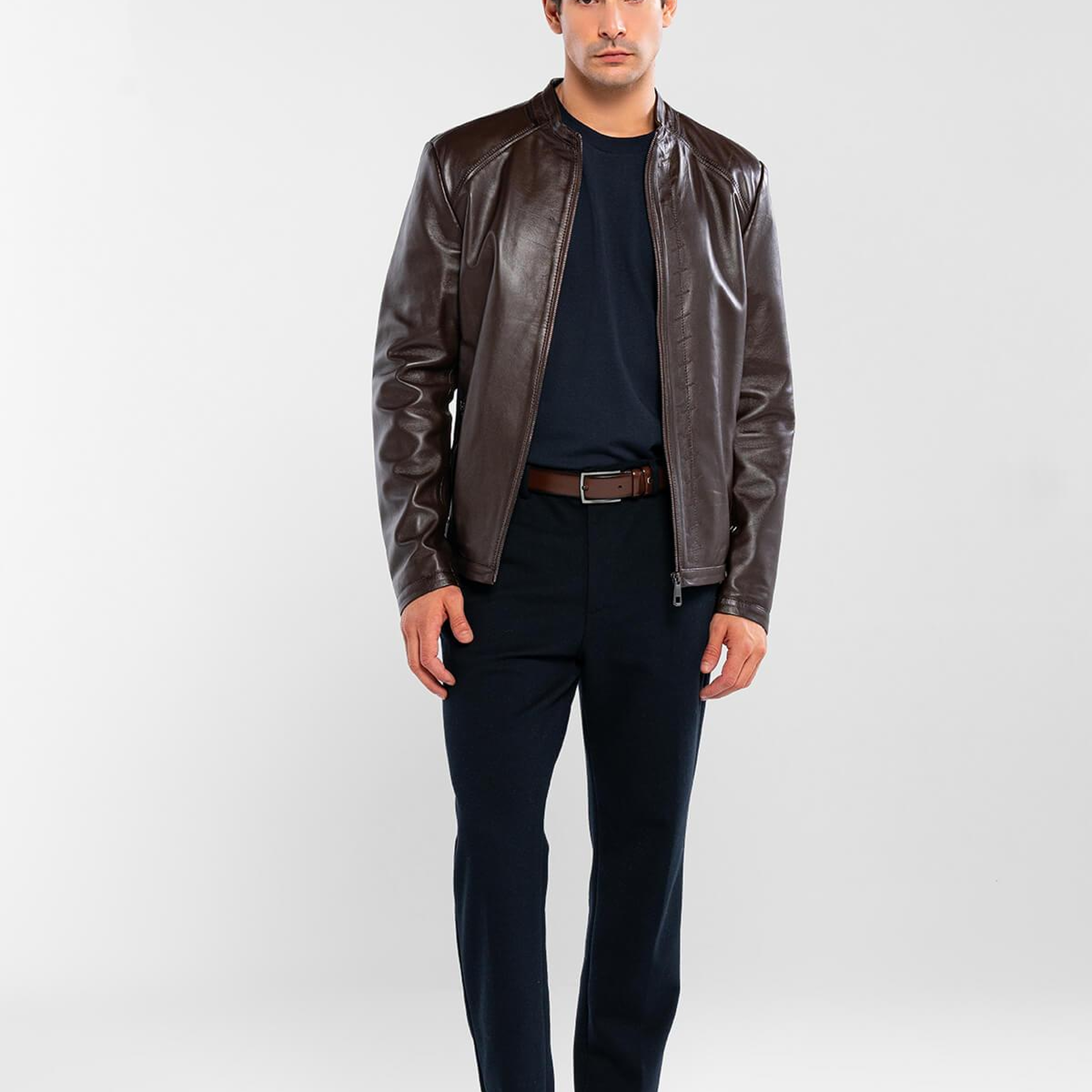 Tamer Tanca Erkek Hakiki Deri Kahverengi Deri Mont