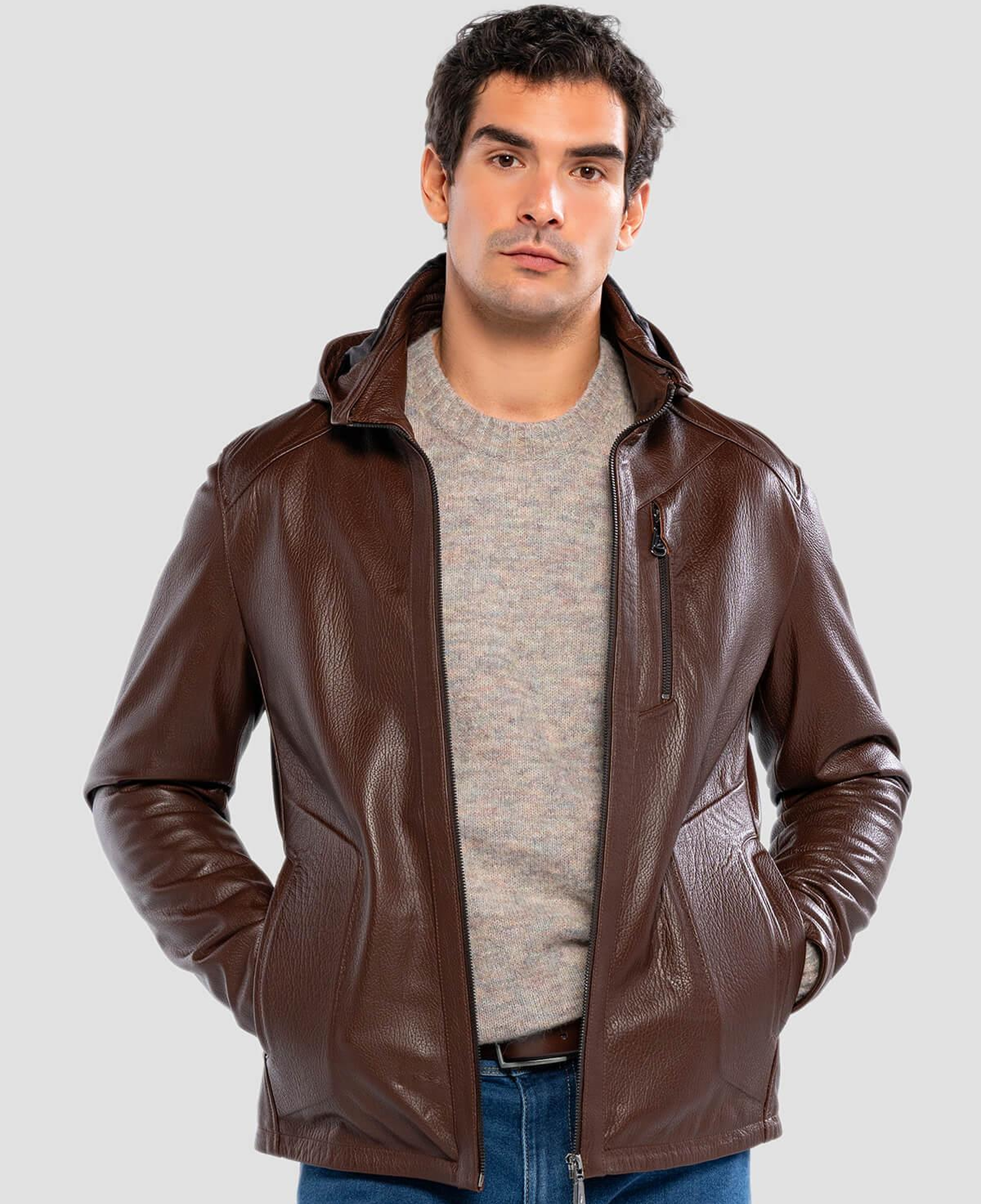 Tamer Tanca Erkek Hakiki Deri Konyak Deri Mont