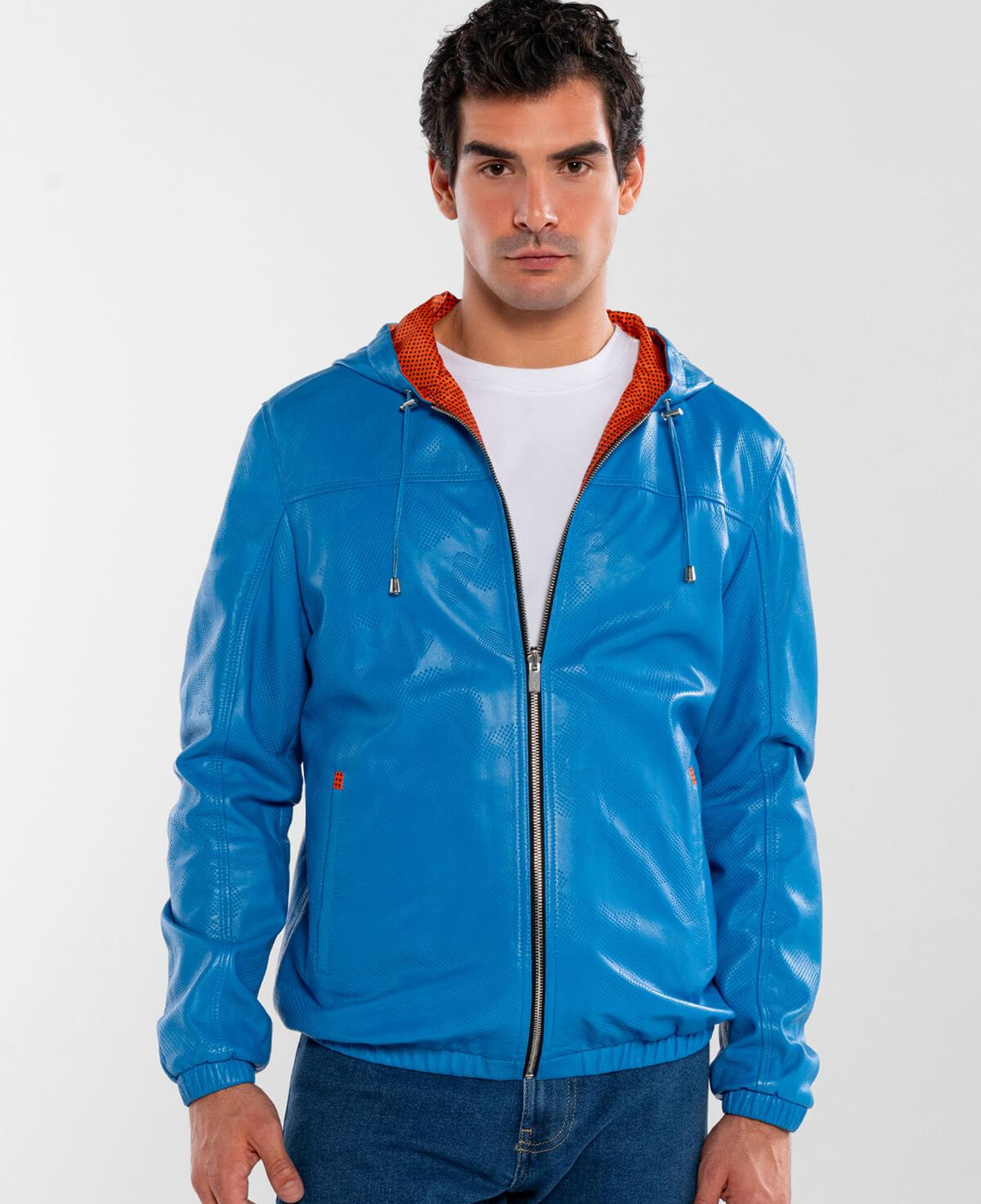 Tamer Tanca Erkek Hakiki Deri Mavi/Turuncu Deri Mont