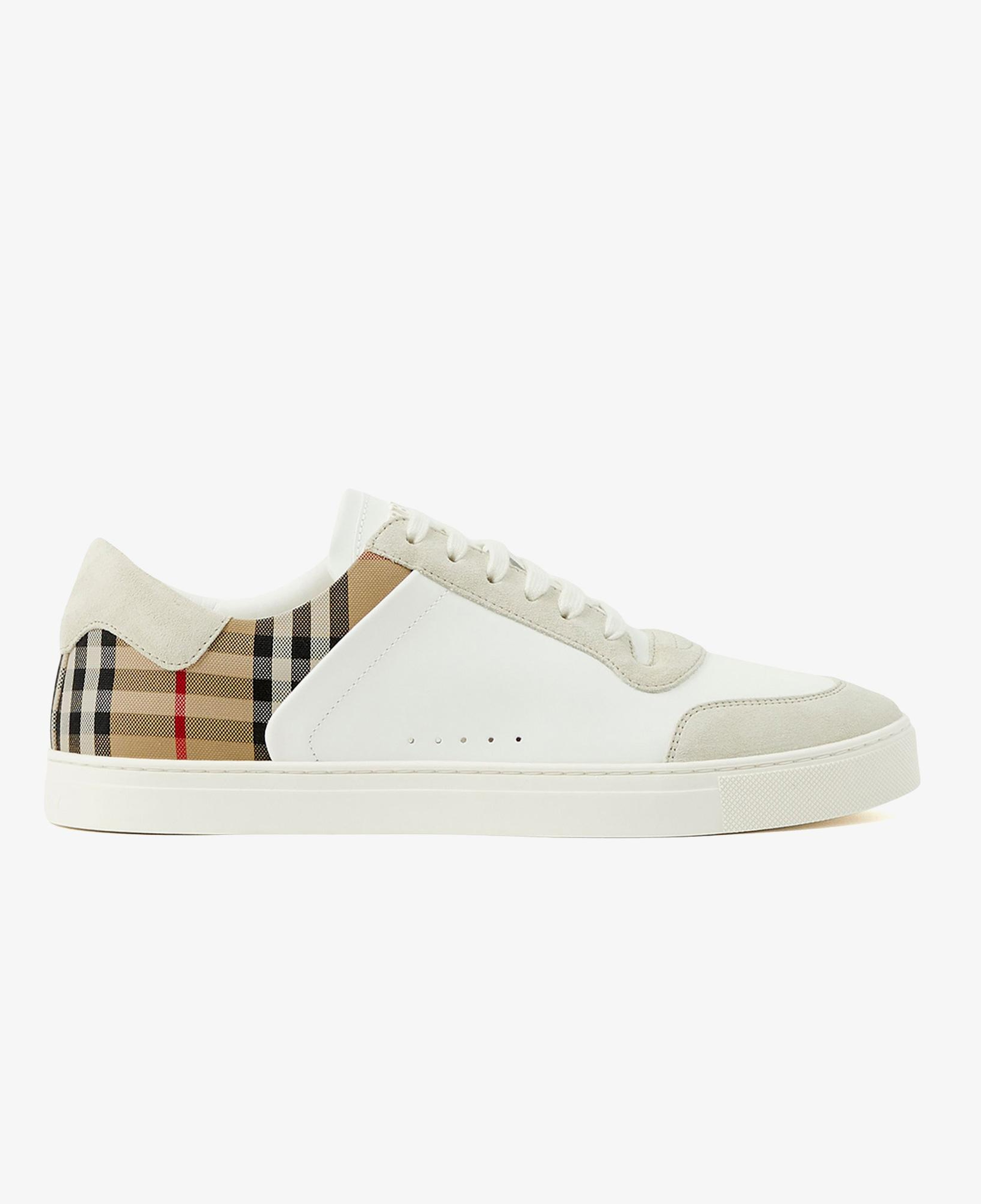 Burberry Leather, Suede and Check Erkek Beyaz Sneaker