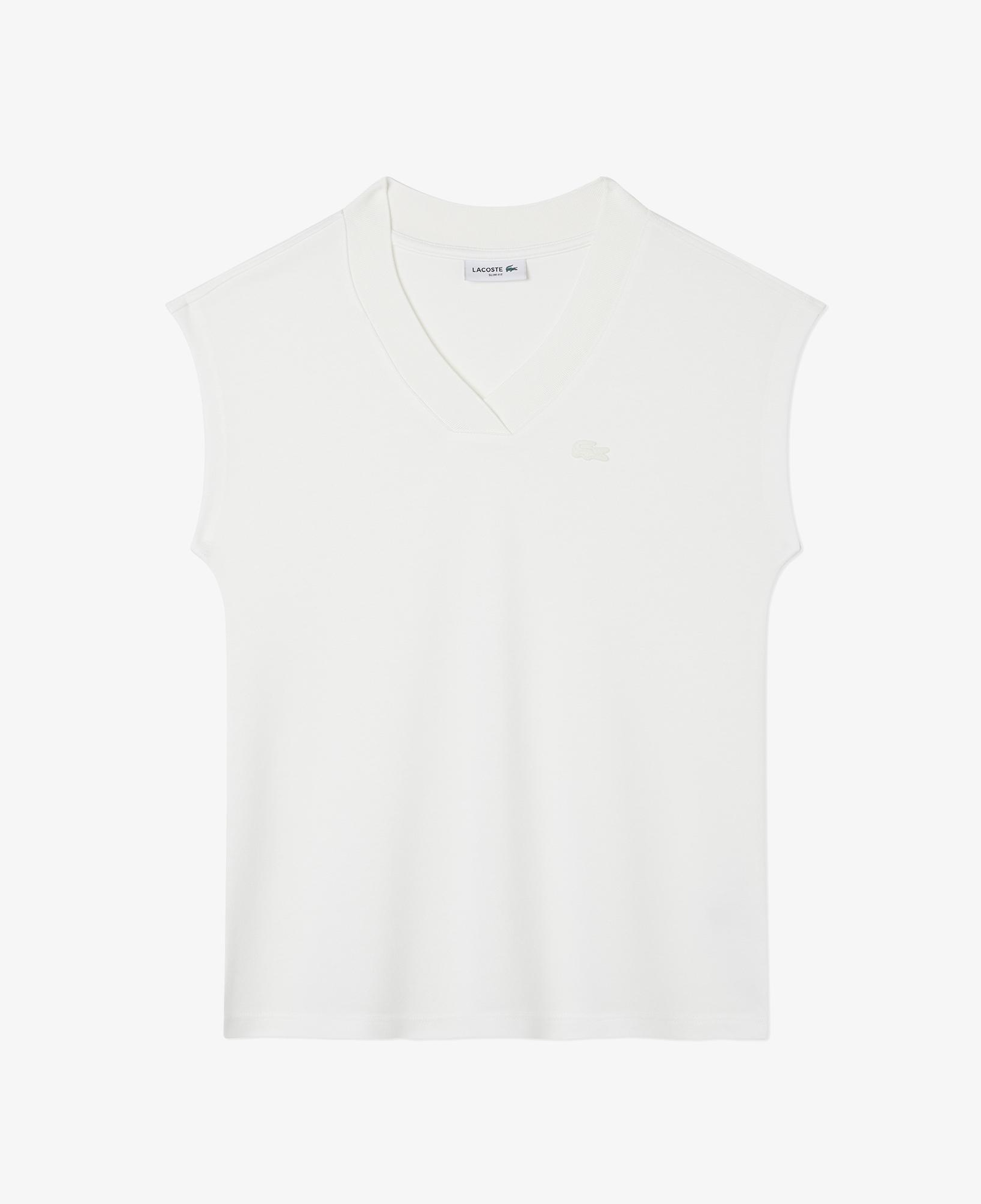 Lacoste Kadın Slim Fit V Yaka Beyaz T-Shirt