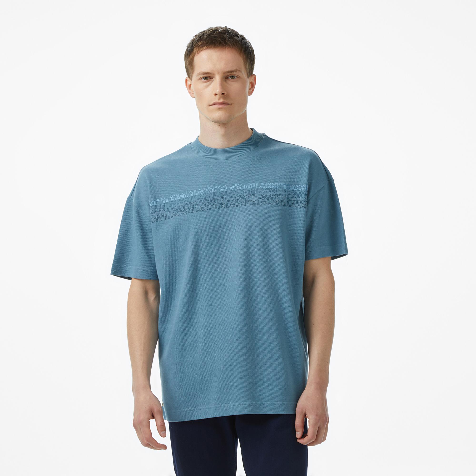 Lacoste Erkek Oversize Fit Bisiklet Yaka Baskılı Mavi T-Shirt