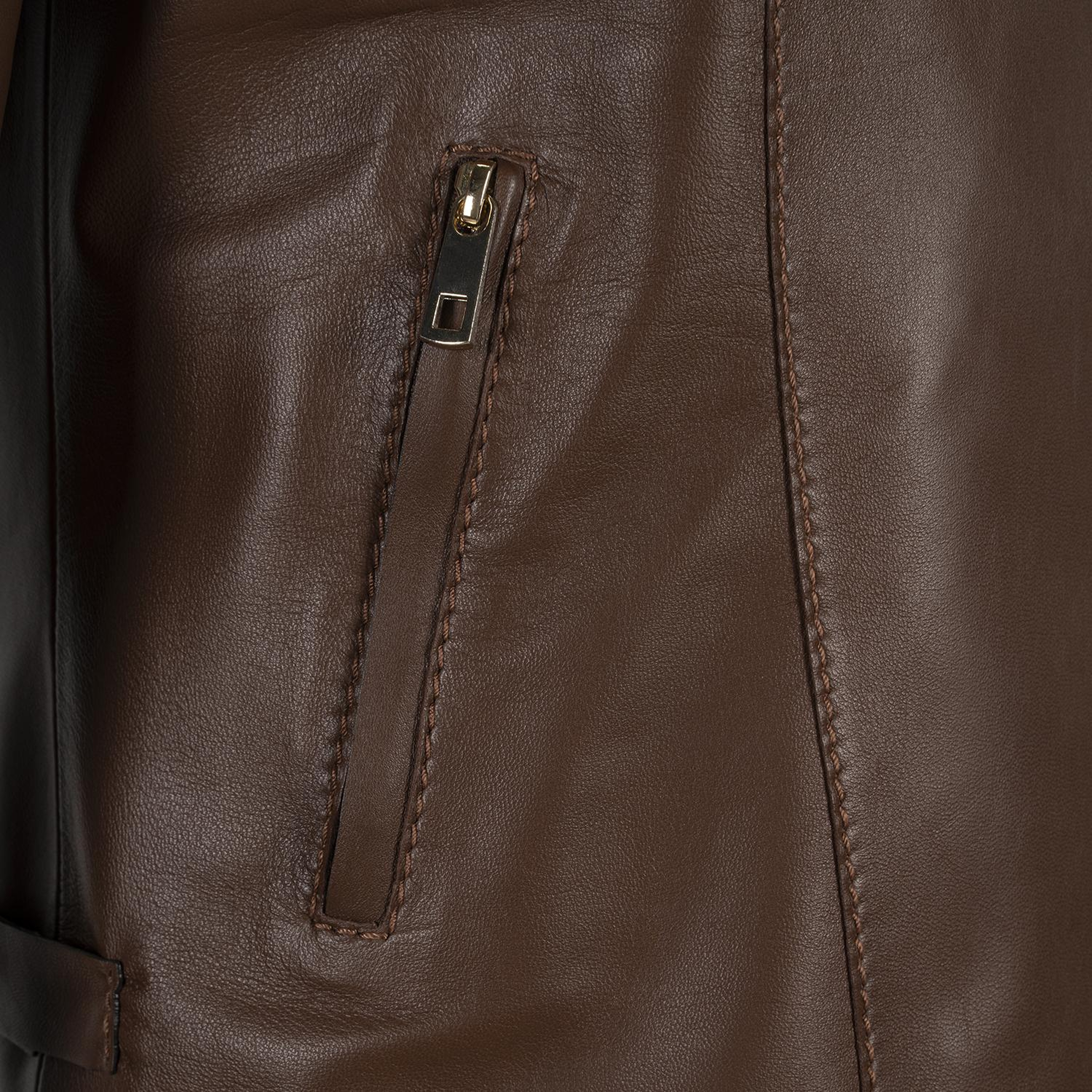 Kadın Kahve Yakalı Biker Deri Ceket