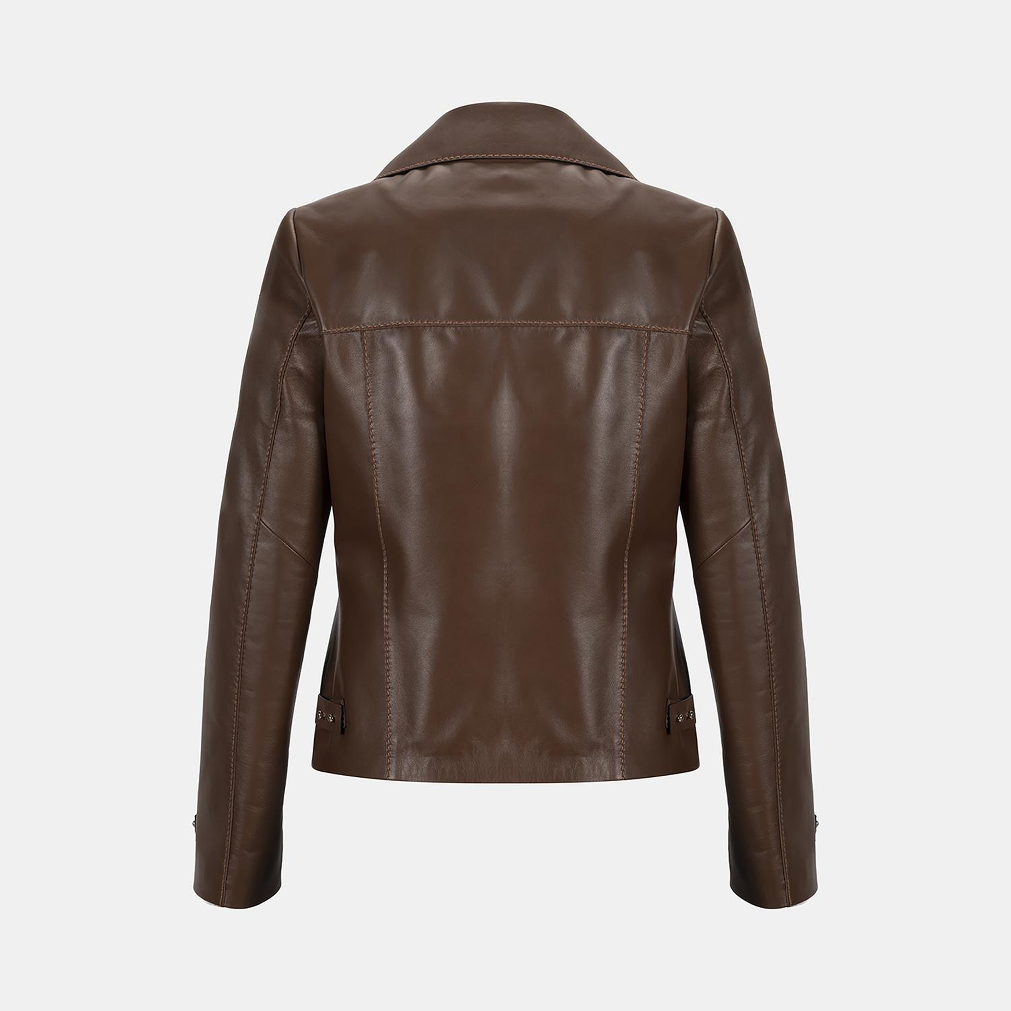 Kadın Kahve Yakalı Biker Deri Ceket