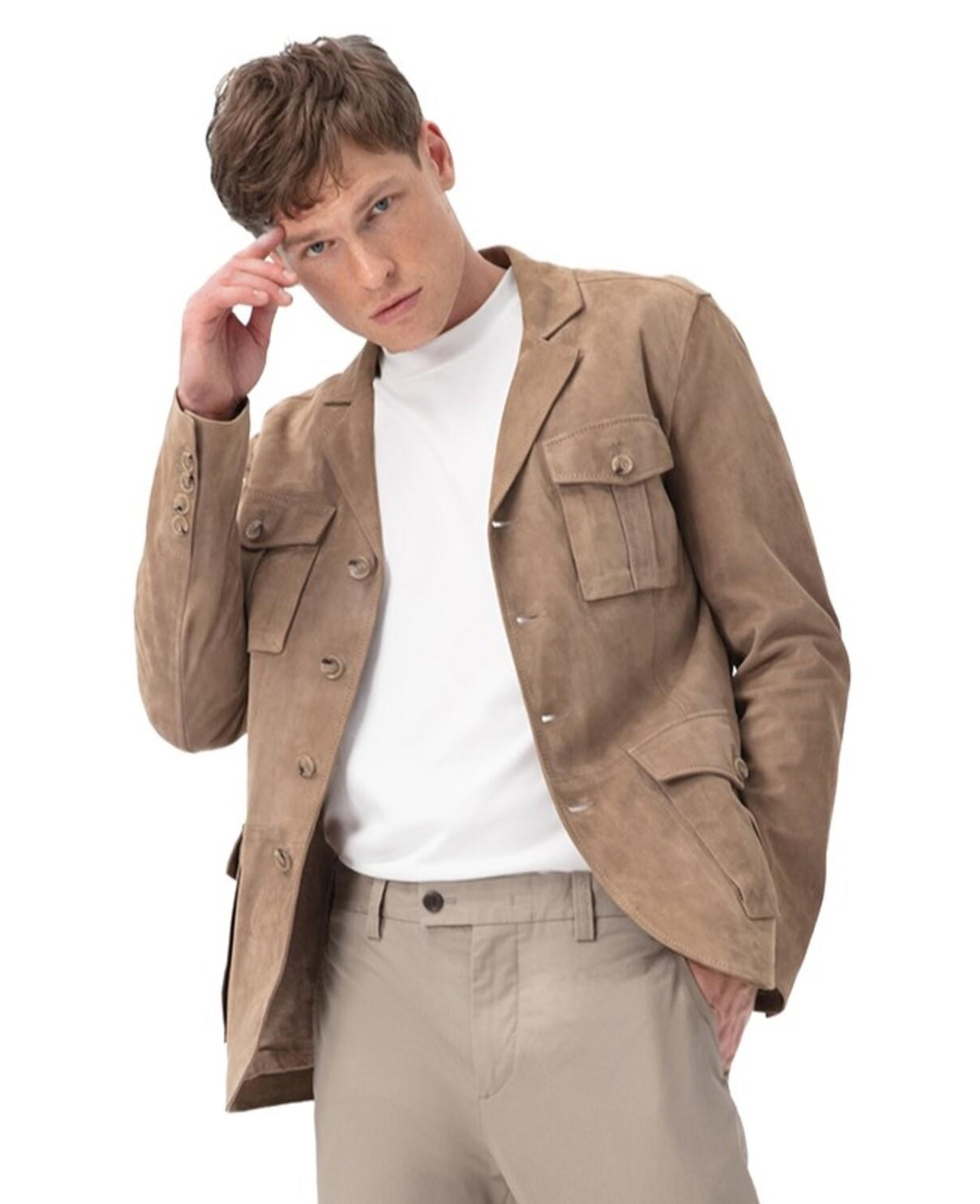 Antonin Kahve Erkek Süet Deri Safari Ceket