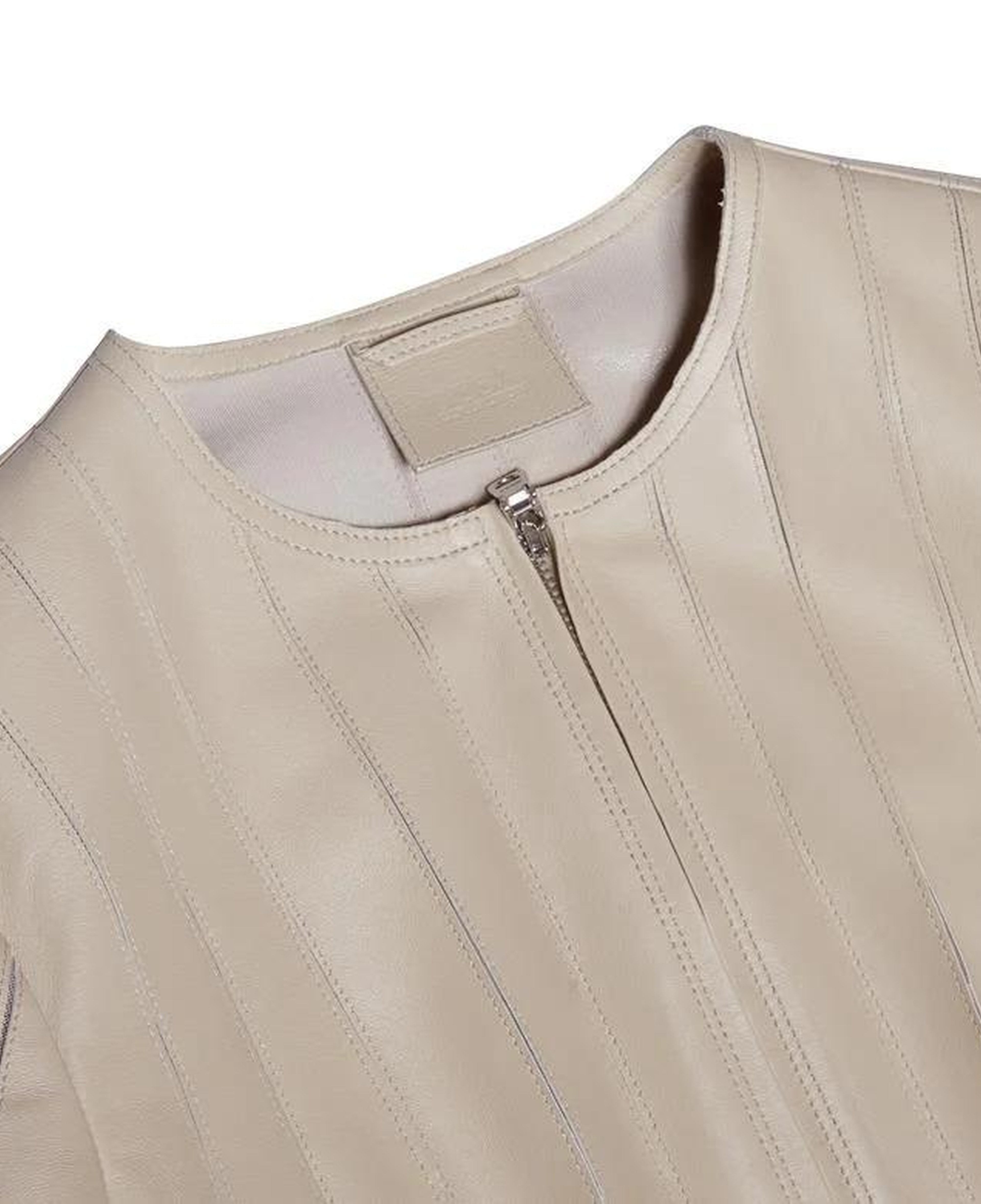 Deundria Bej Kadın Fit Panelli Deri Ceket